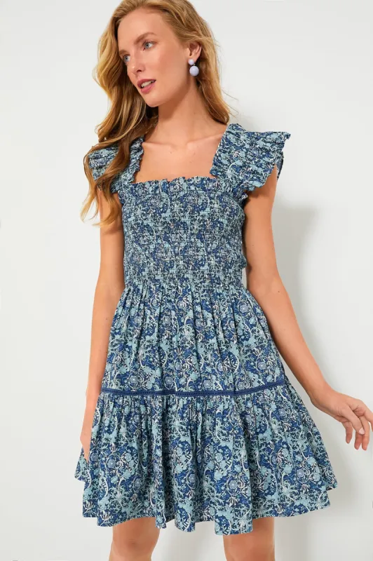 Blue Floral Smocked Eleanor Mini Dress sold by Tuckernuck