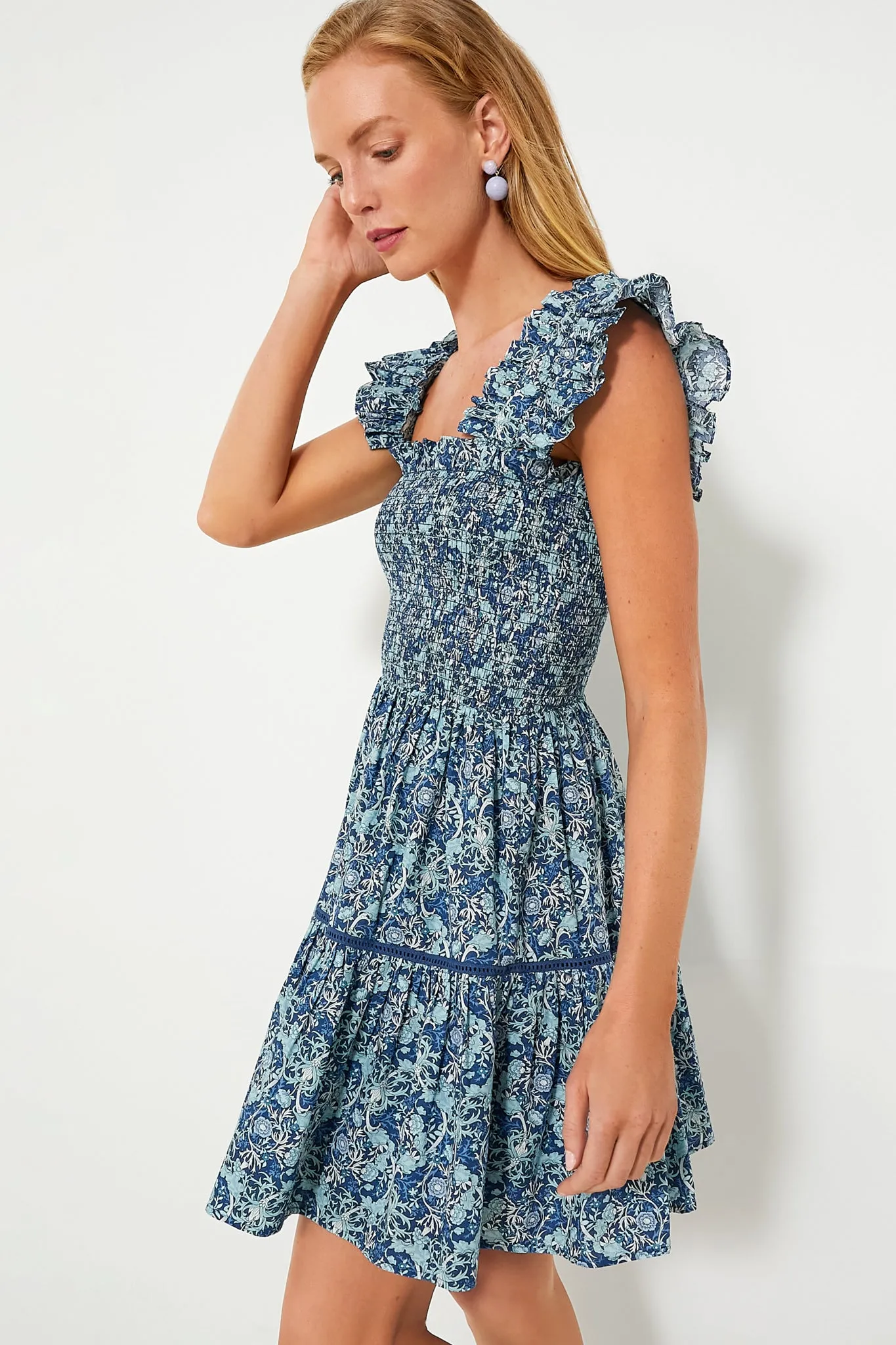 Blue Floral Smocked Eleanor Mini Dress sold by Tuckernuck product image thumbnail 3
