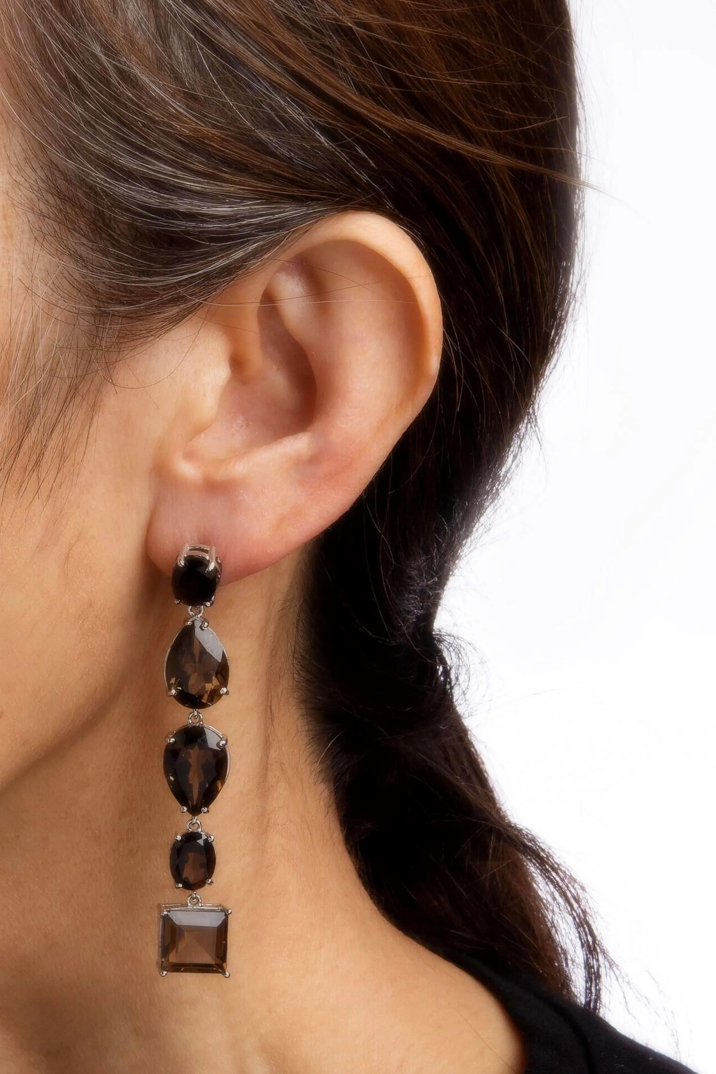 Mixed Cut Smoky Quartz Drop Earrings Estate 14k White Gold Drops Jewellery sold by Tuckernuck product image thumbnail 2