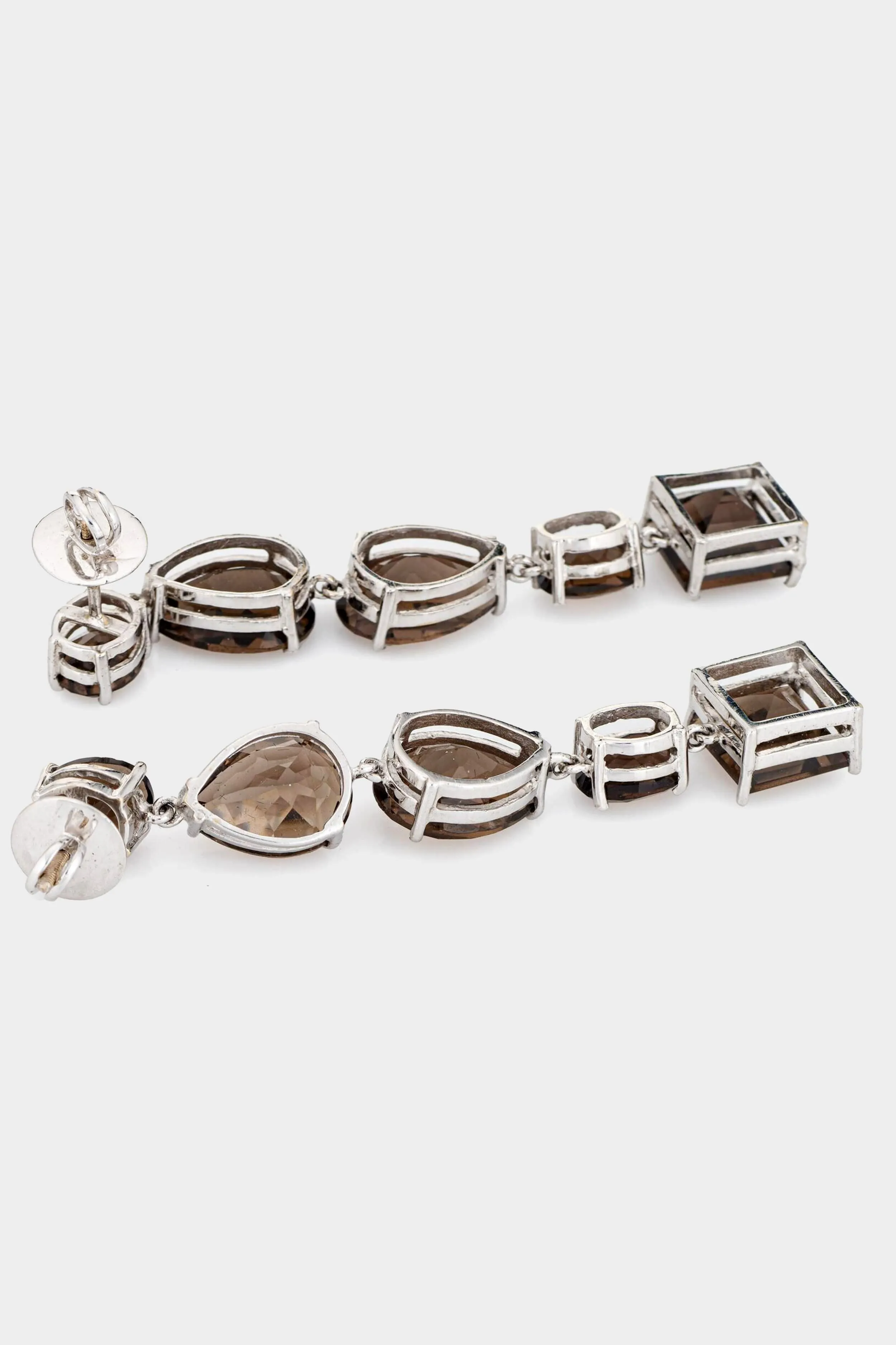 Mixed Cut Smoky Quartz Drop Earrings Estate 14k White Gold Drops Jewellery sold by Tuckernuck product image thumbnail 3