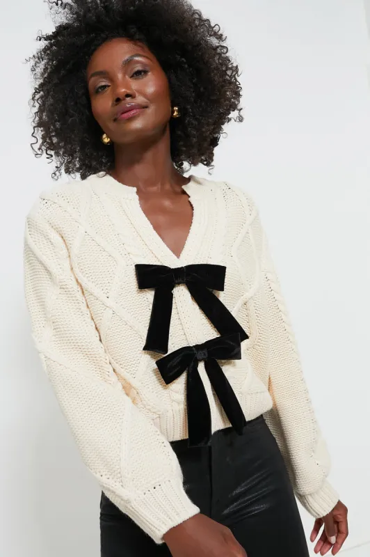 Cream & Black Velvet Bows Bess Cardigan sold by Tuckernuck