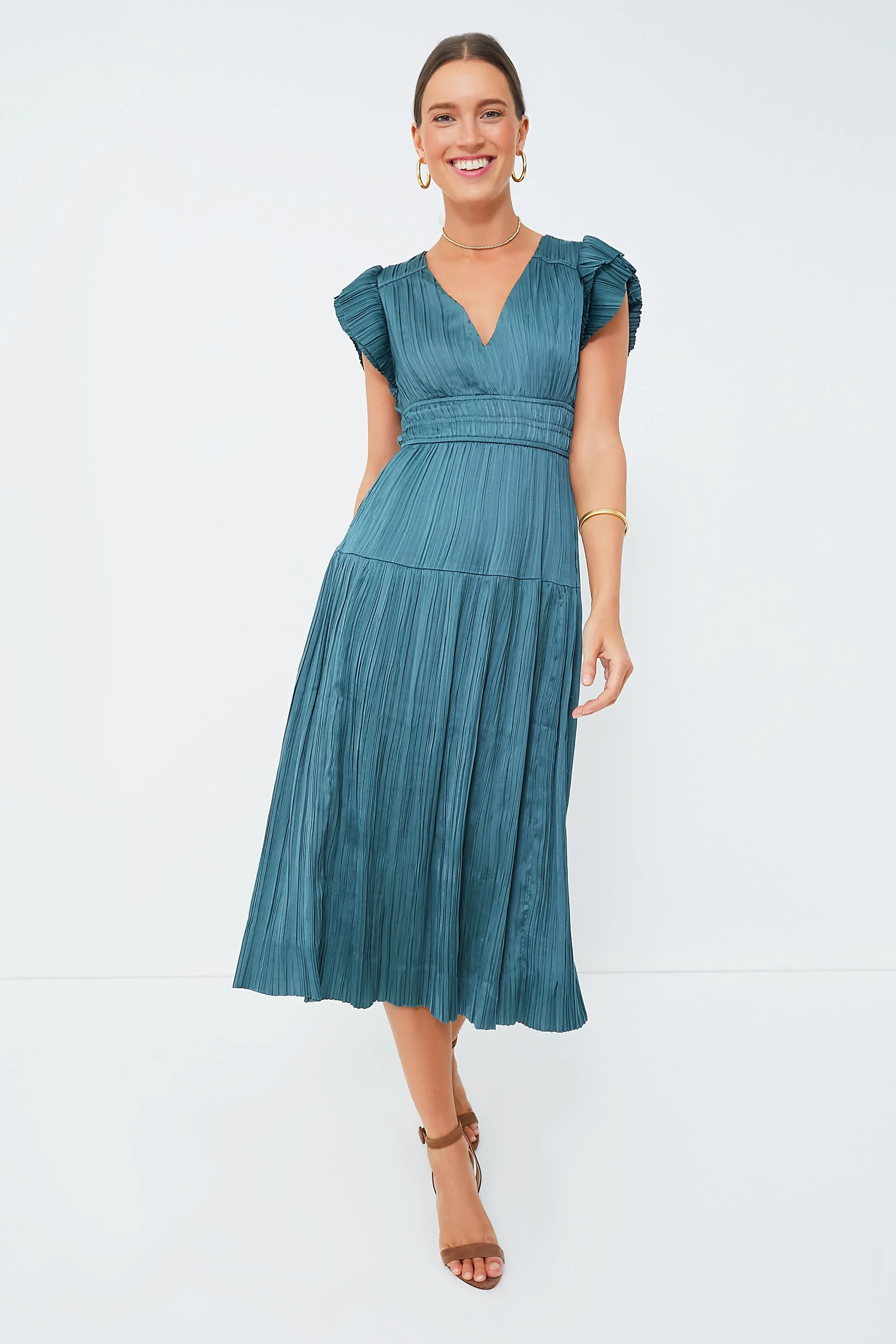Jade Pleated V-Neck Maxi Dress sold by Tuckernuck