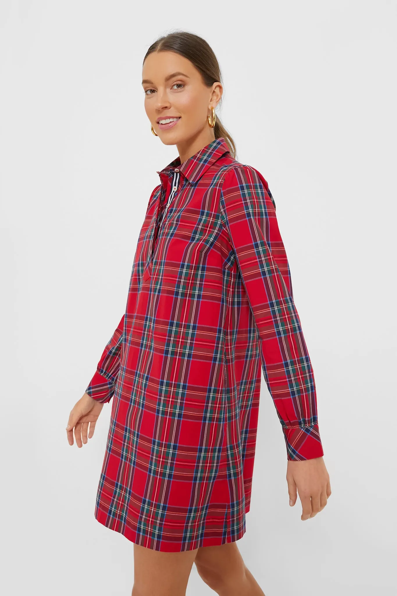 Red Royal Stewart Poplin Popover Dress sold by Tuckernuck product image thumbnail 3