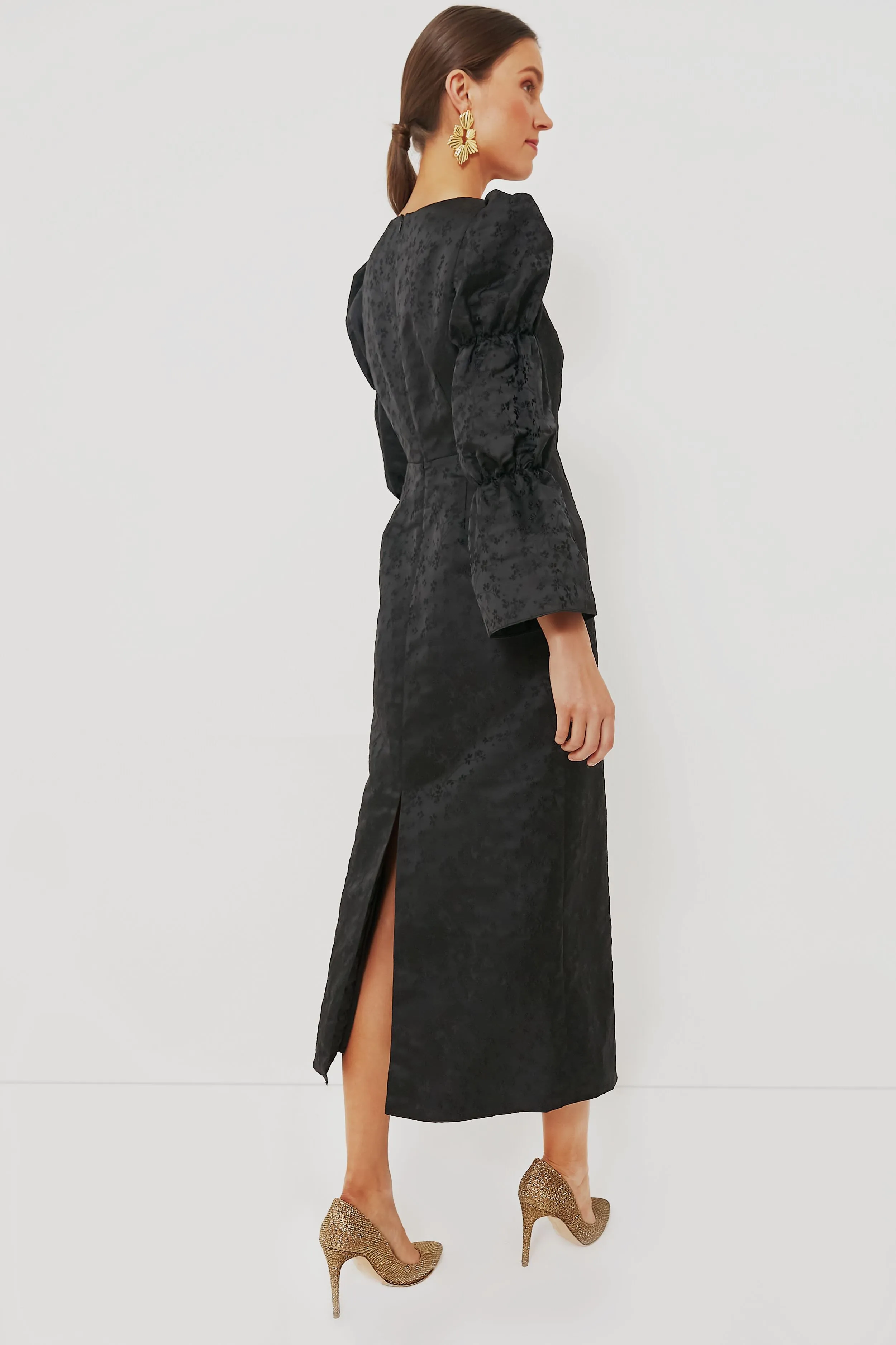 black jacquard puff sleeve darcy mini dress Short Puff Sleeve Jacquard Bow Mini Dress - SMALL / GREEN