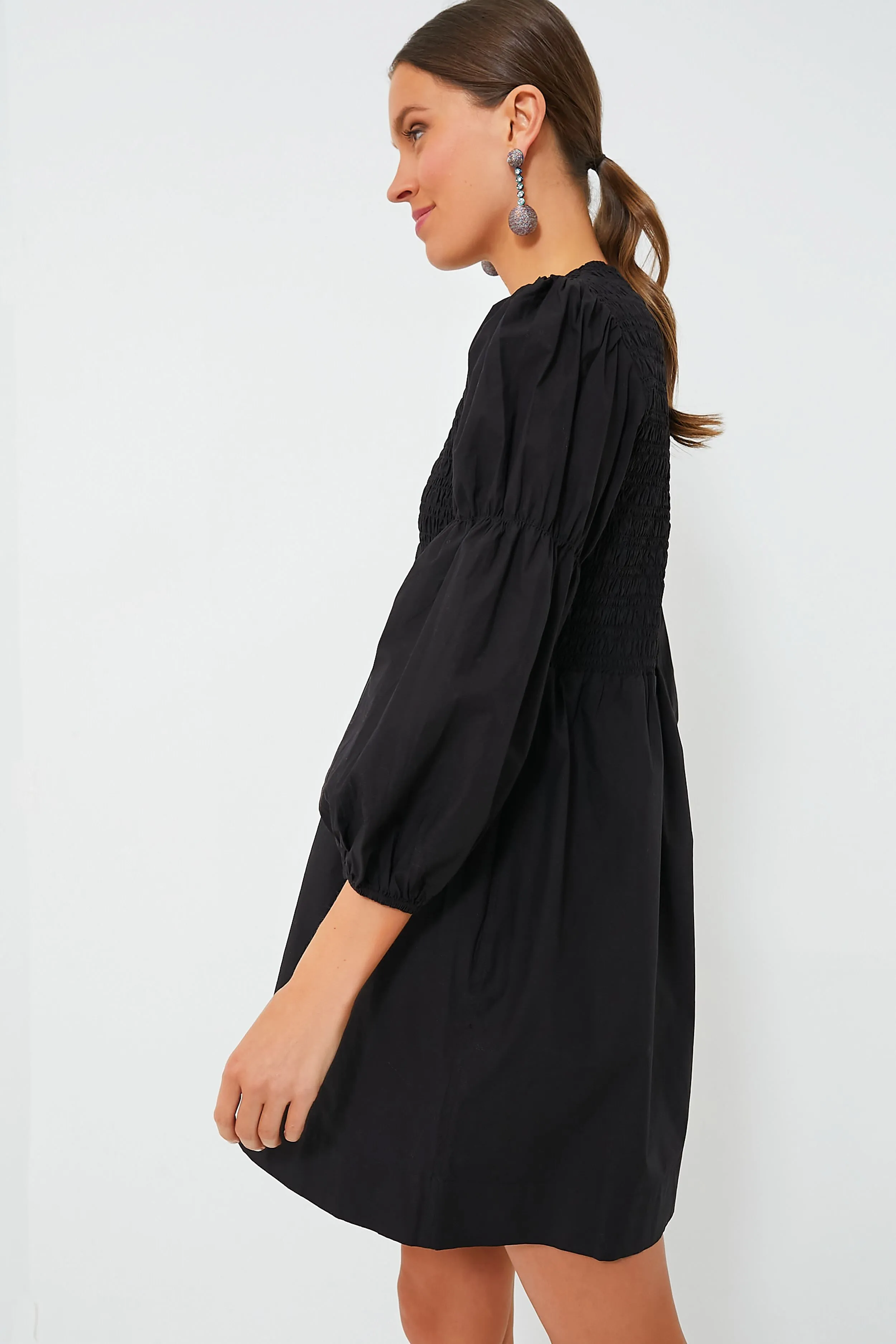 Black Cotton Poplin Mini Smock Dress sold by Tuckernuck product image thumbnail 3