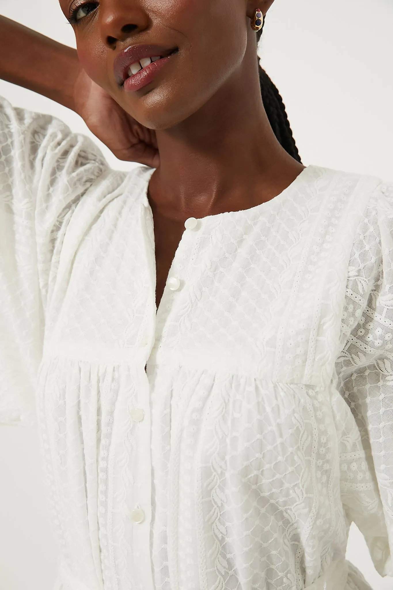 White Embroidered Marion Button Dress sold by Tuckernuck product image thumbnail 5