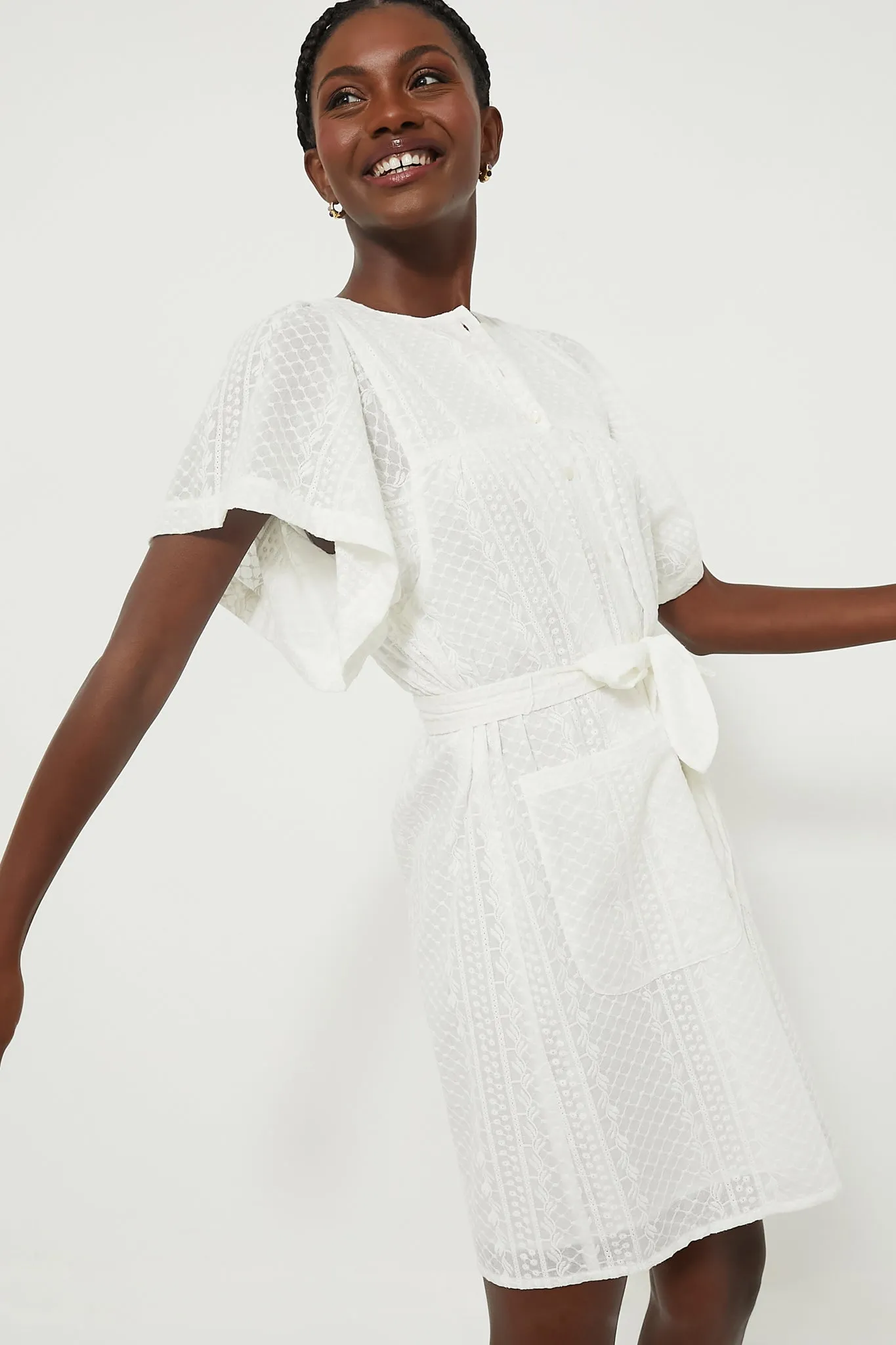 White Embroidered Marion Button Dress sold by Tuckernuck product image thumbnail 3
