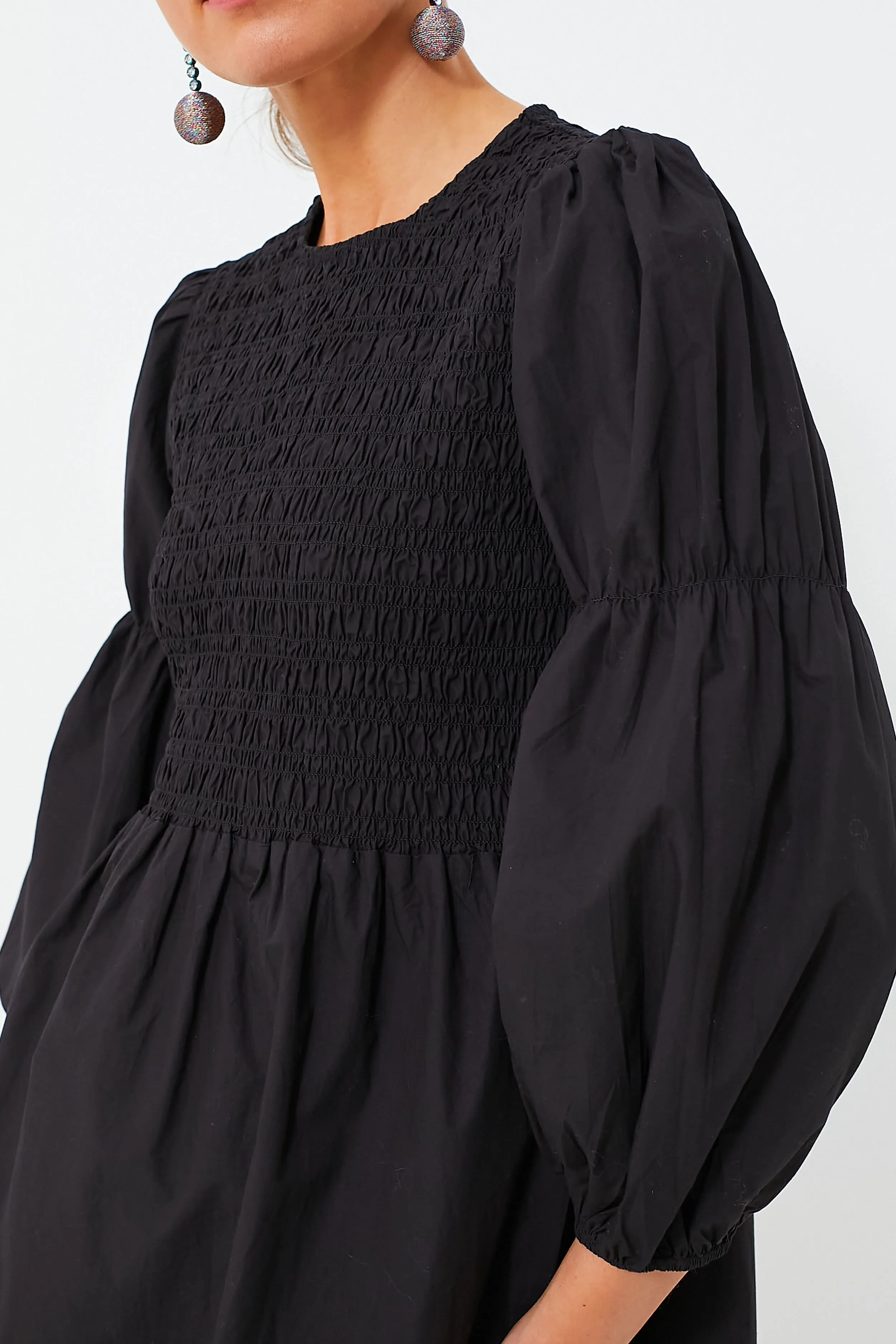 Black Cotton Poplin Mini Smock Dress sold by Tuckernuck product image thumbnail 5