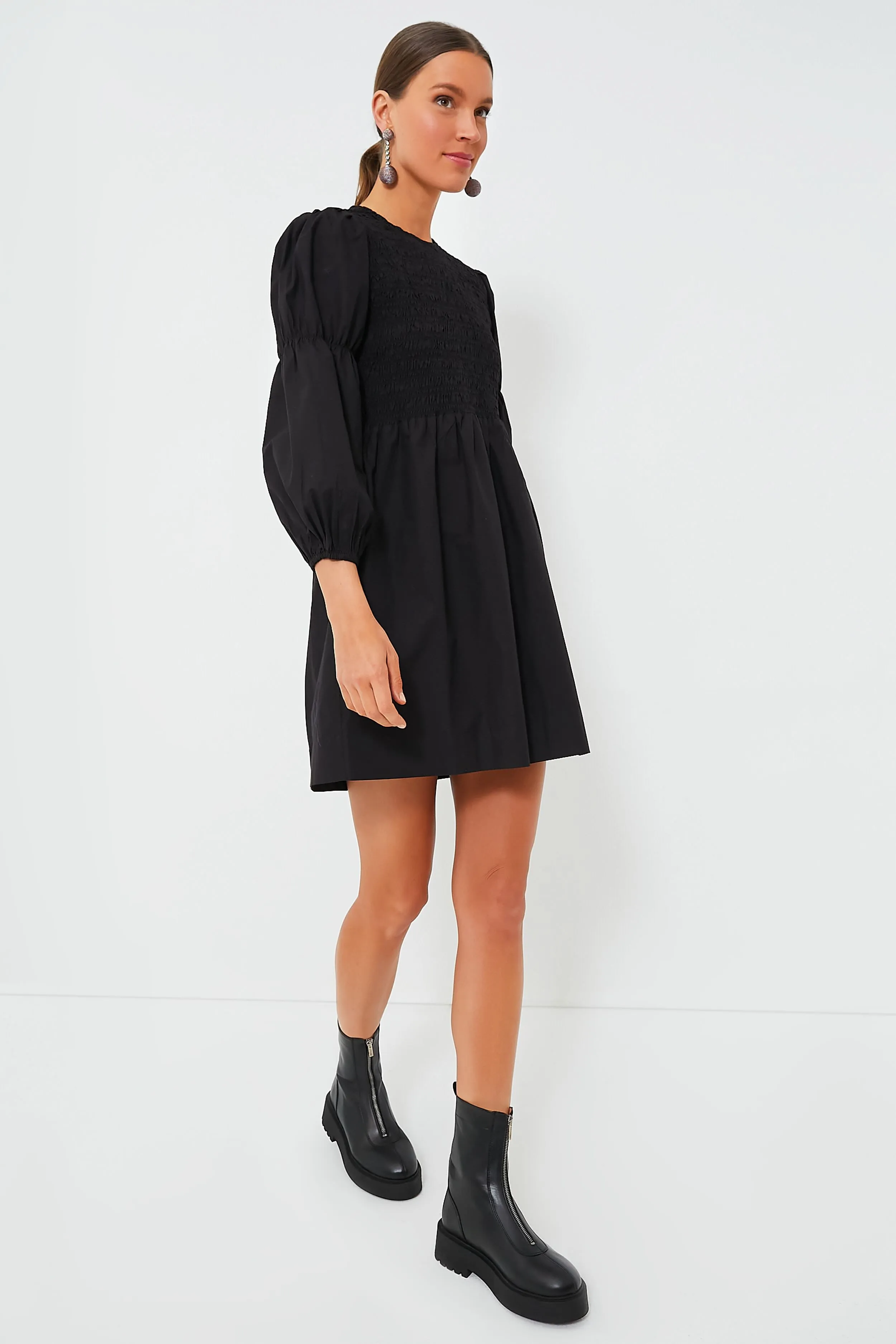 Black Cotton Poplin Mini Smock Dress sold by Tuckernuck product image thumbnail 2
