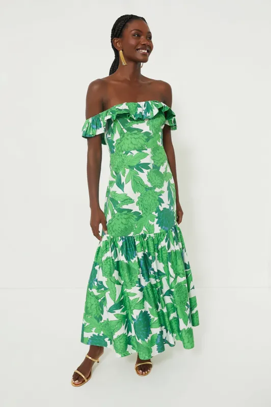 Green Dandelion Floral Off-the-Shoulder Giselle Dress sold by Tuckernuck