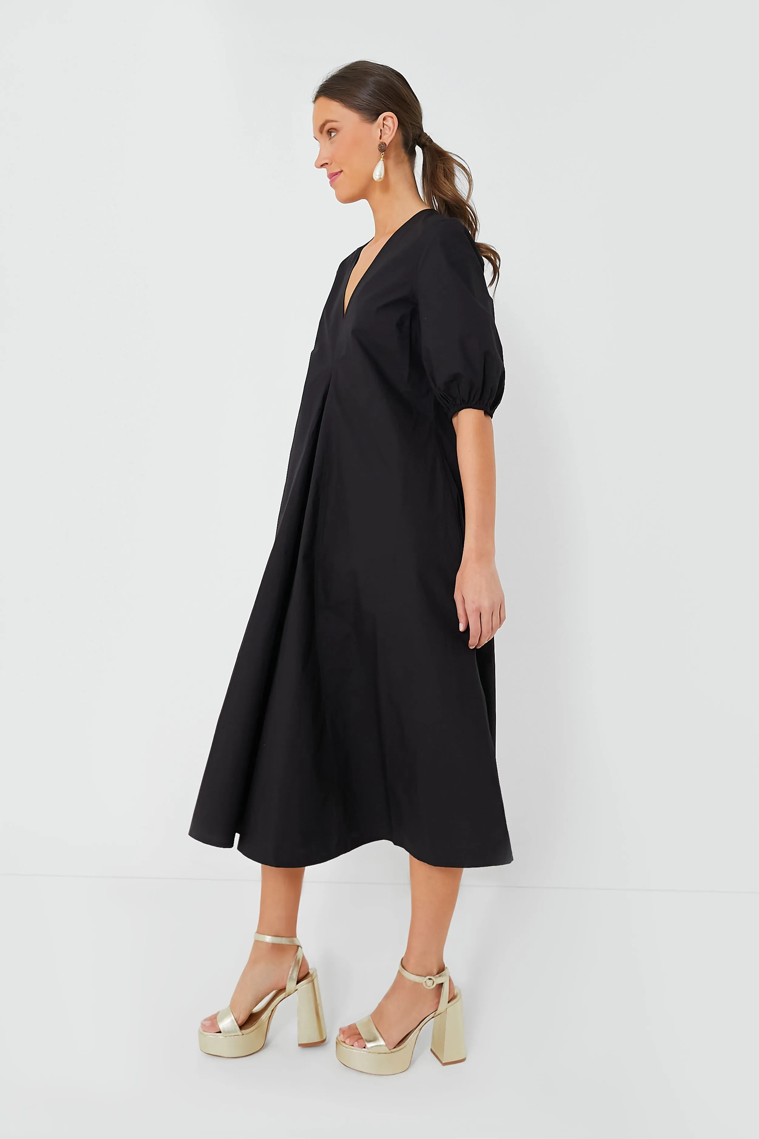 Black Cotton Poplin V-Neck Long Dress sold by Tuckernuck product image thumbnail 3