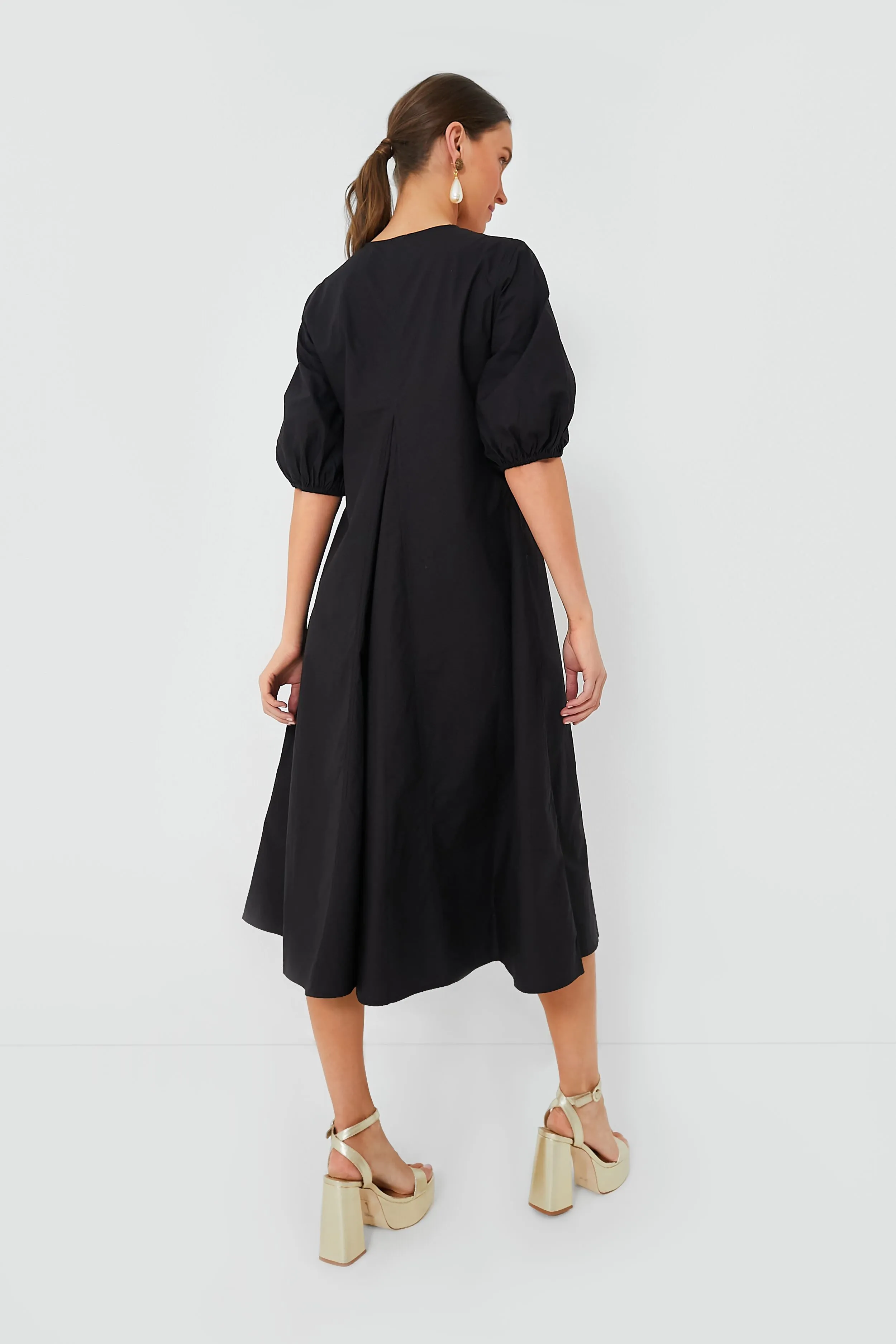 Black Cotton Poplin V-Neck Long Dress sold by Tuckernuck product image thumbnail 4
