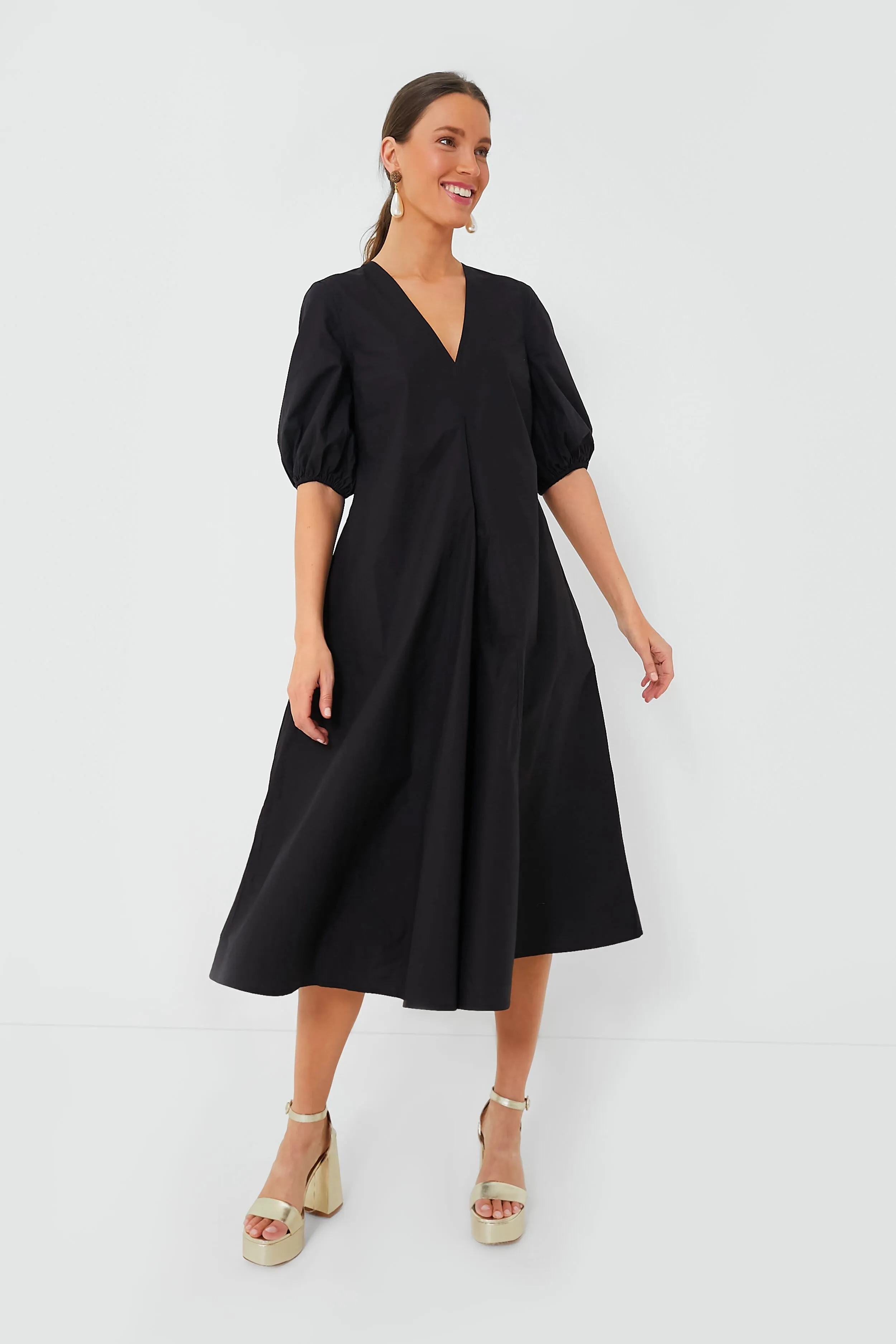 Black Cotton Poplin V-Neck Long Dress sold by Tuckernuck
