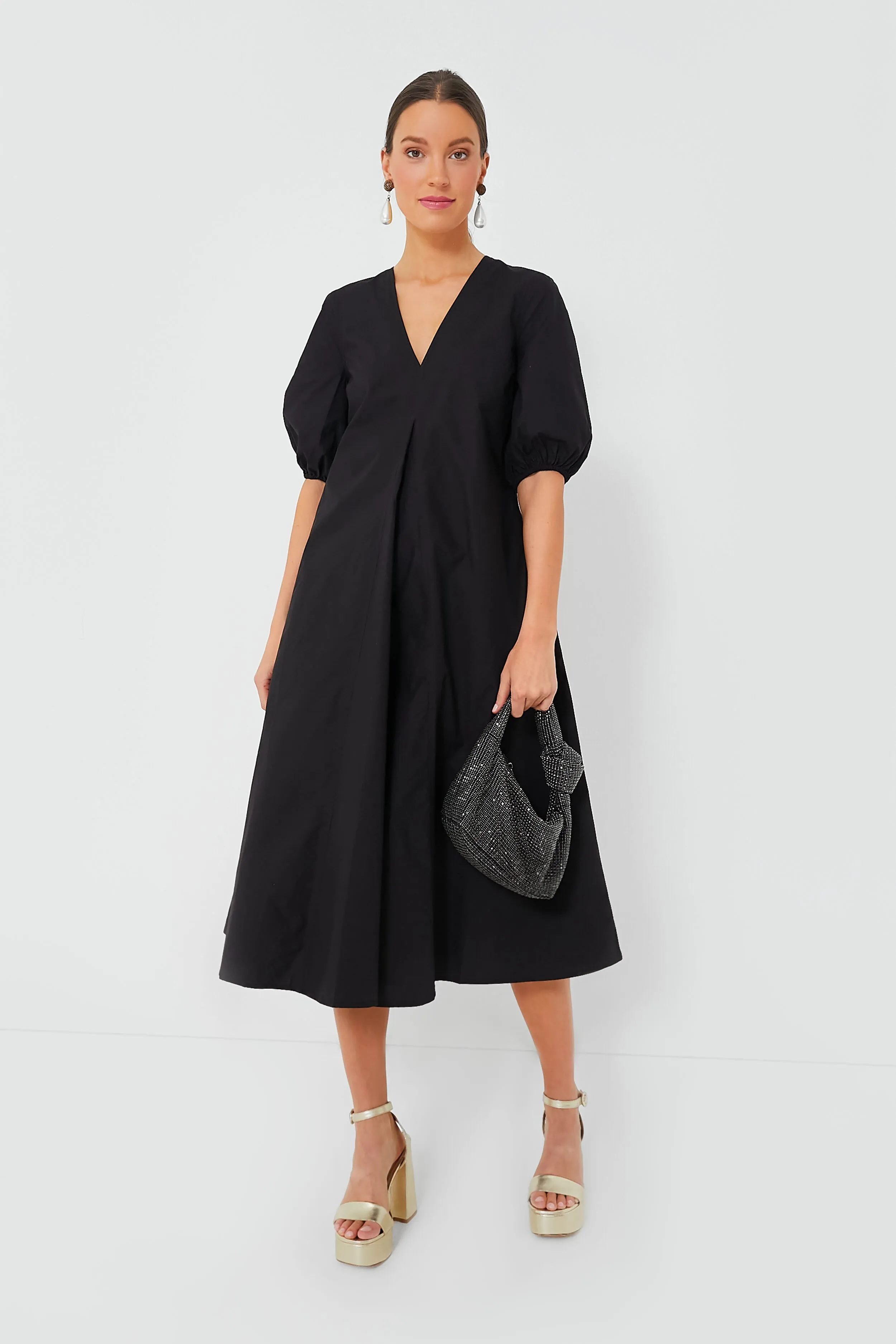 Black Cotton Poplin V-Neck Long Dress sold by Tuckernuck product image thumbnail 2
