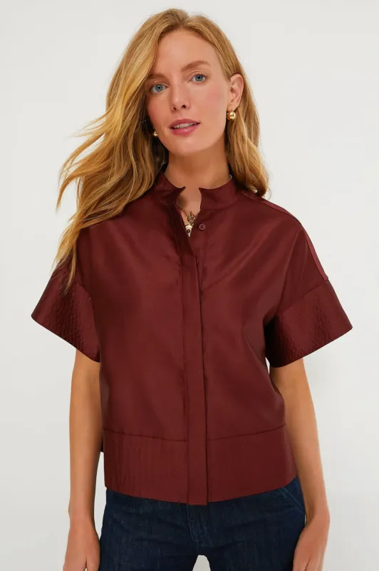 Oxblood Dupioni Trapunto Stitch Sofia Shirt sold by Tuckernuck