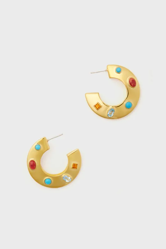 Gold Saucer Hoops in Dotted Stone made by Tuckernuck