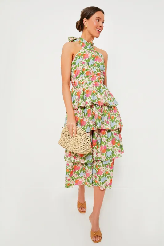 Multi Green Begonia Floral Jenny Halter Neck Midi Dress sold by Tuckernuck
