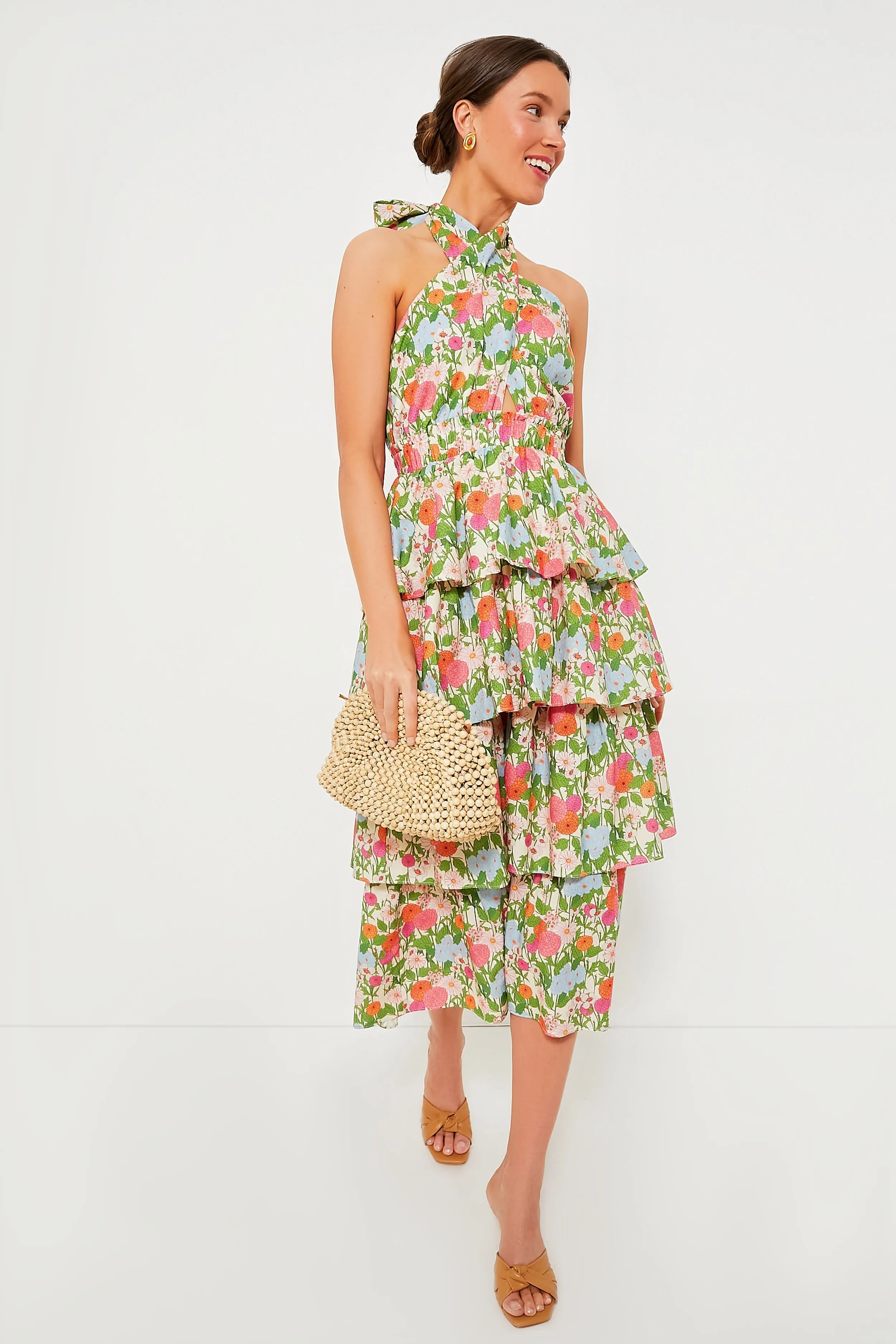 multi green begonia floral jenny halter neck midi dress Yellow Floral Halterneck Lilijana Midi Dress