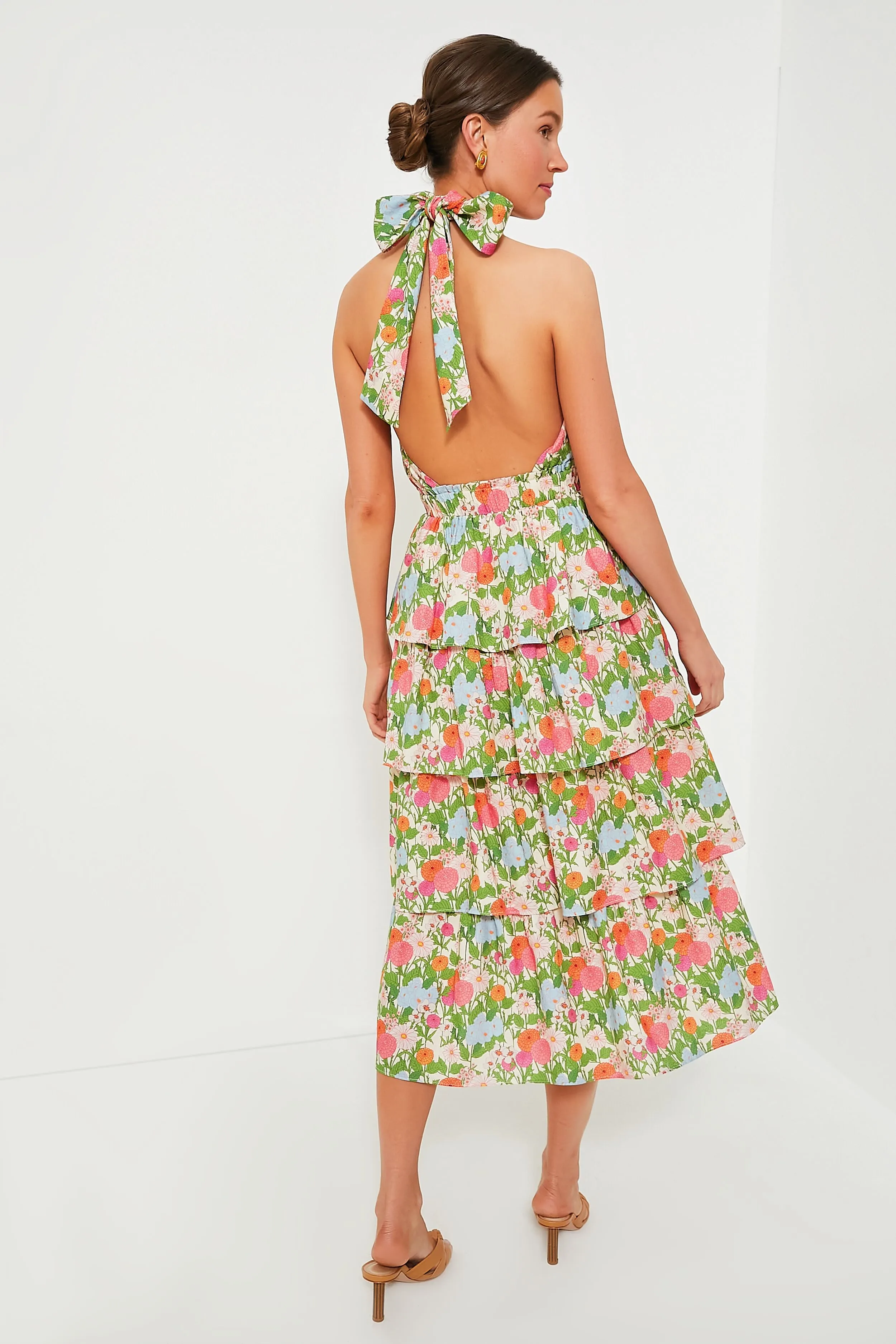 green multi begonia floral sallie midi dress Primavera Couture 12013