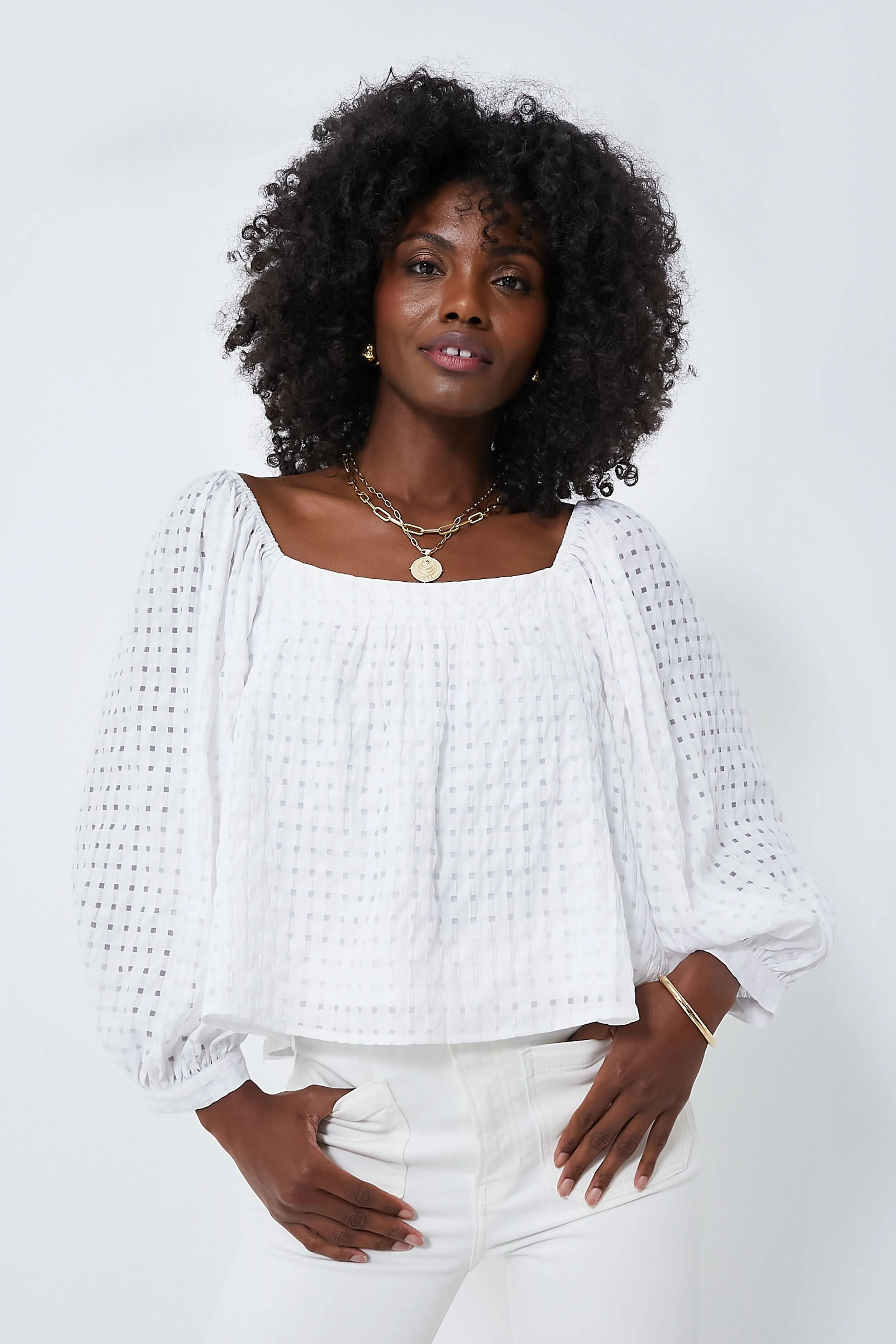 White Textured Bonnie Blouse sold by Tuckernuck
