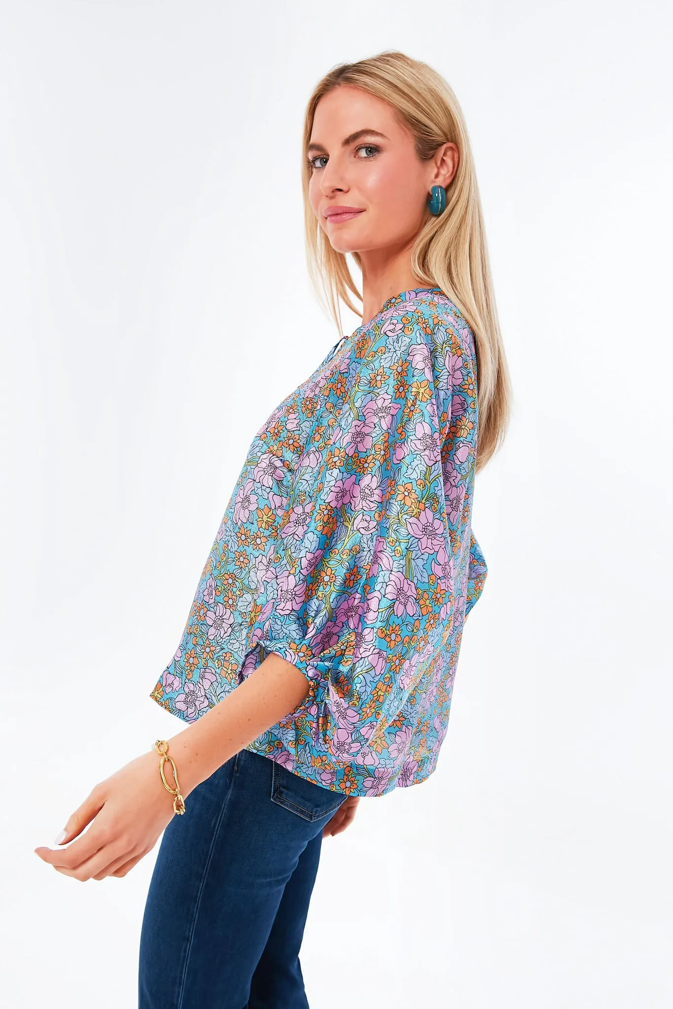 Blue Flowerscape Martha Blouse sold by Tuckernuck product image thumbnail 3