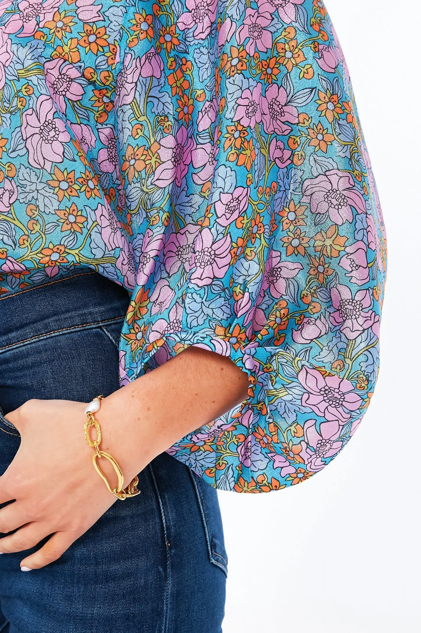 Blue Flowerscape Martha Blouse sold by Tuckernuck product image thumbnail 4