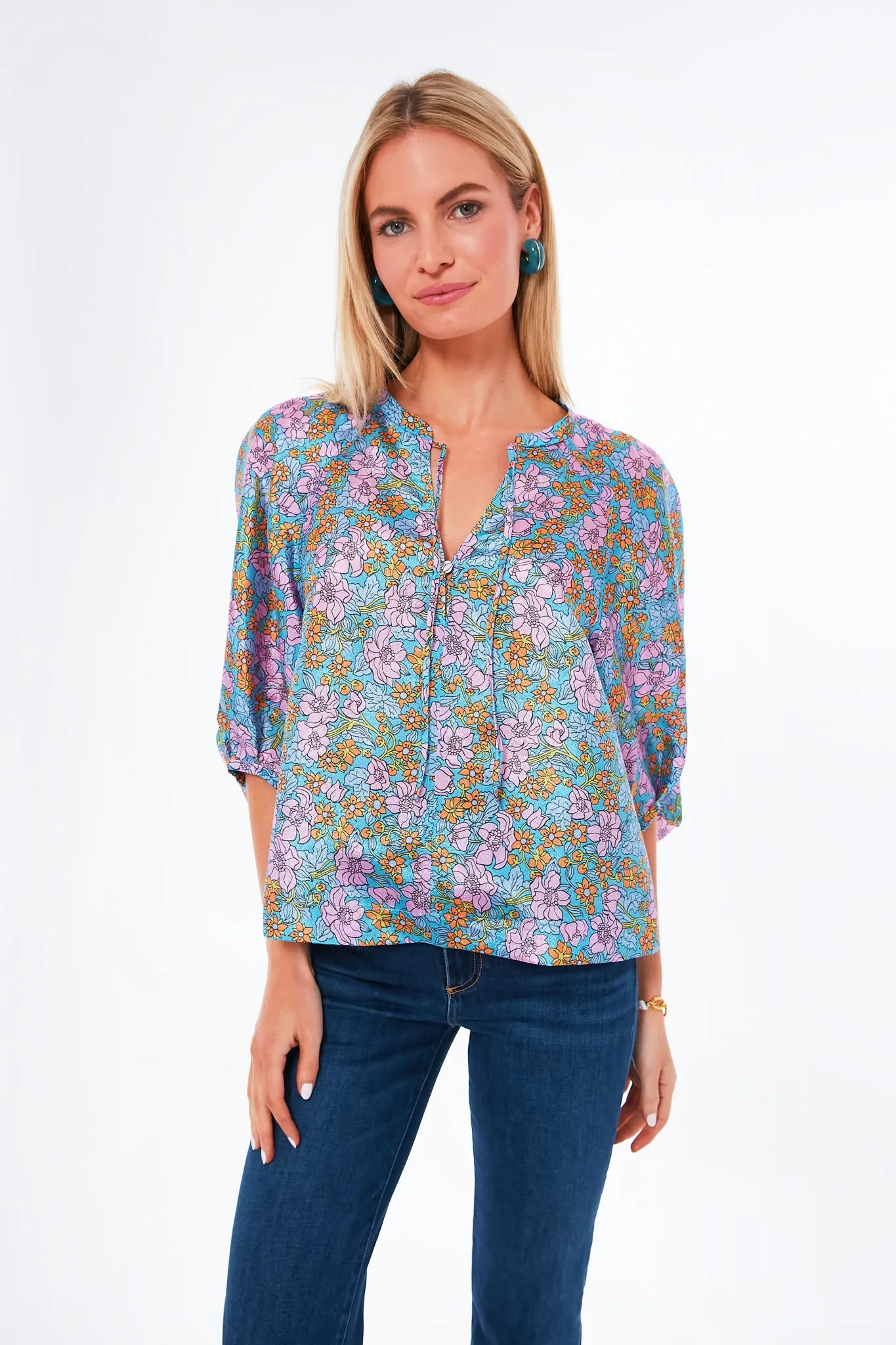 Blue Flowerscape Martha Blouse sold by Tuckernuck