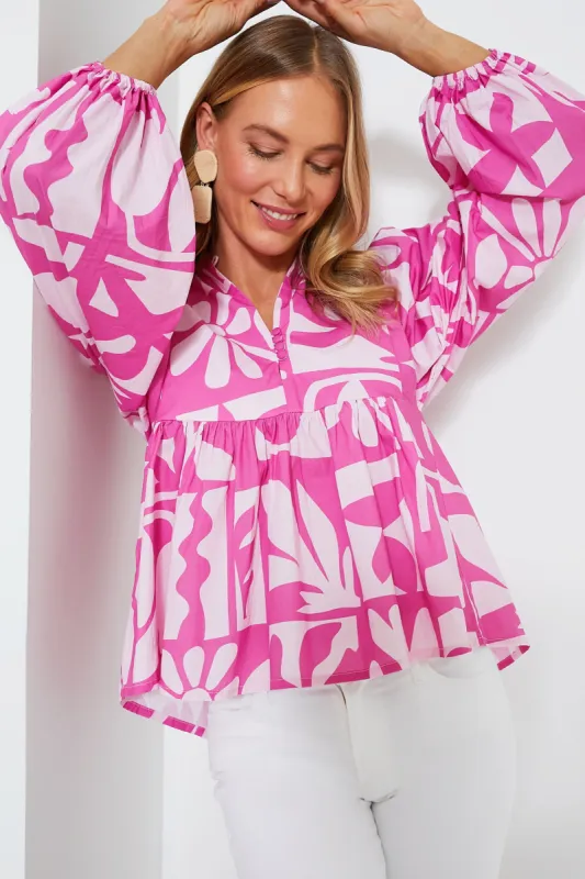 Exclusive Pink Twiggy Mandarin Balloon Sleeve Blouse sold by Tuckernuck
