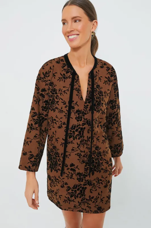 Brown & Black Burnout Floral Elma Mini Dress sold by Tuckernuck