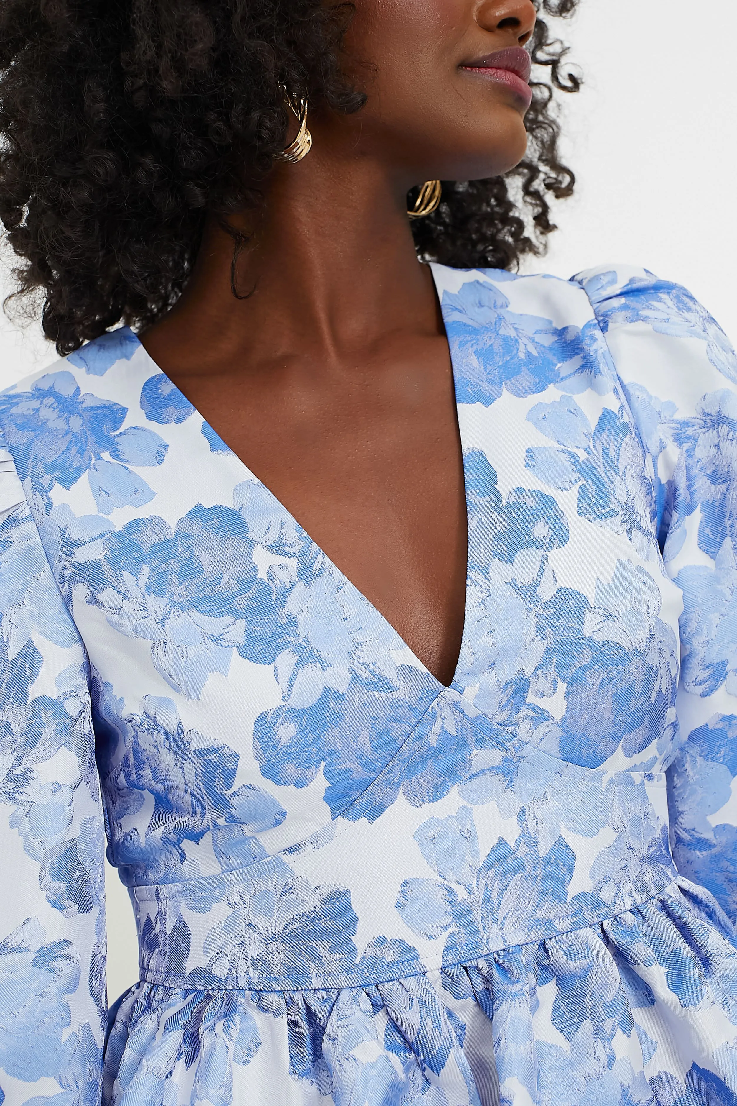 Blue Jacquard Puff Sleeve Eleanor Blouse sold by Tuckernuck product image thumbnail 5