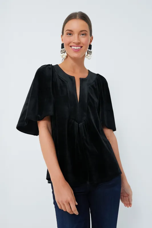 Black Velvet Finley Flutter Sleeve Top sold by Tuckernuck