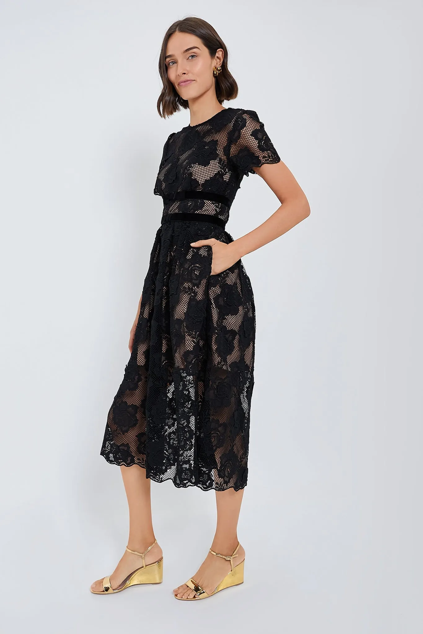 Black Lace Velvet Bow Midi Dress sold by Tuckernuck product image thumbnail 3