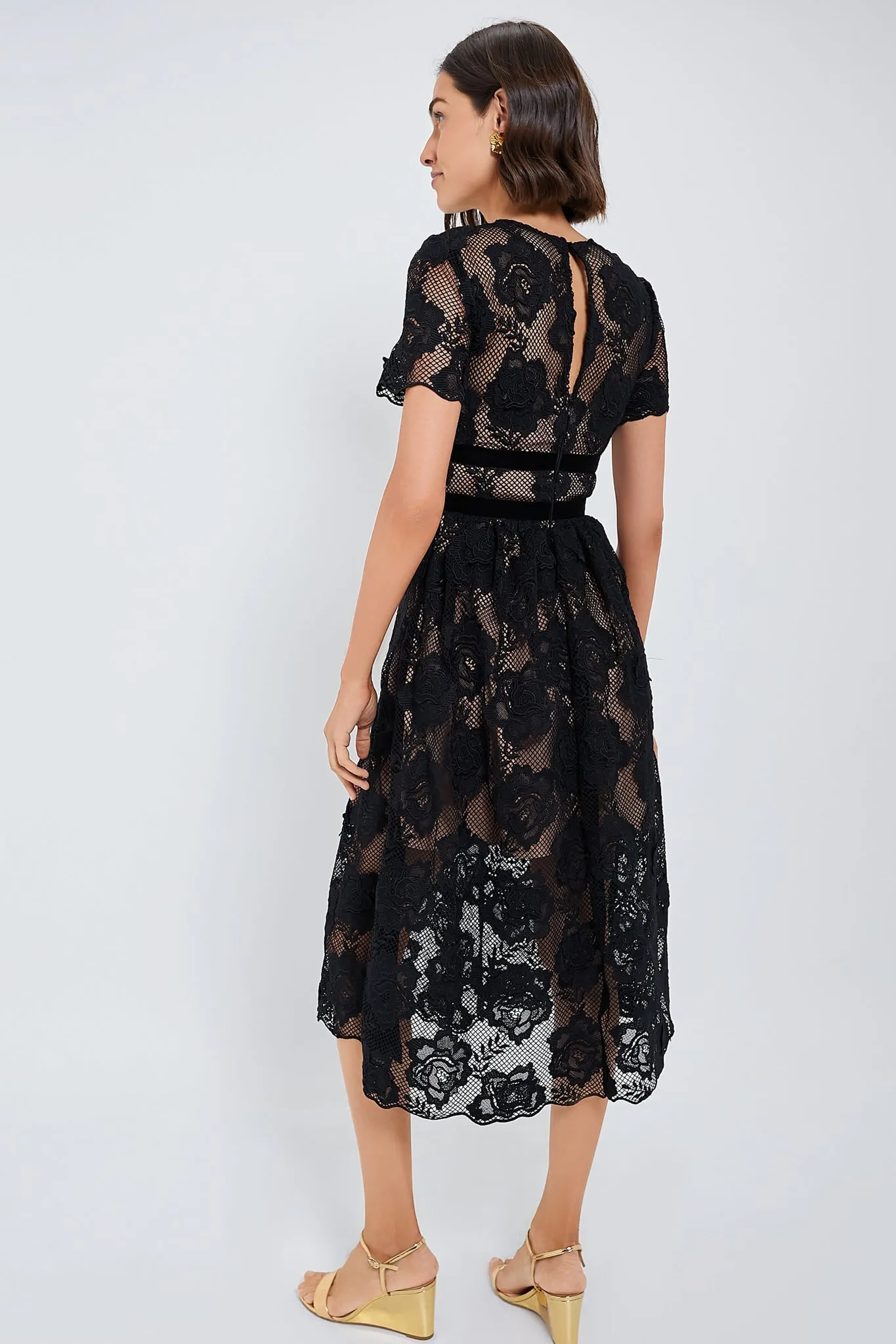 Black Lace Velvet Bow Midi Dress sold by Tuckernuck product image thumbnail 4
