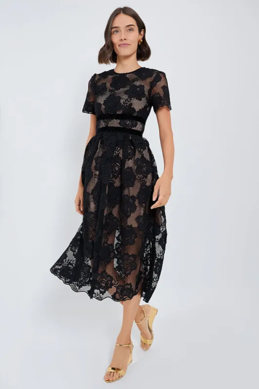 Black Lace Velvet Bow Midi Dress sold by Tuckernuck