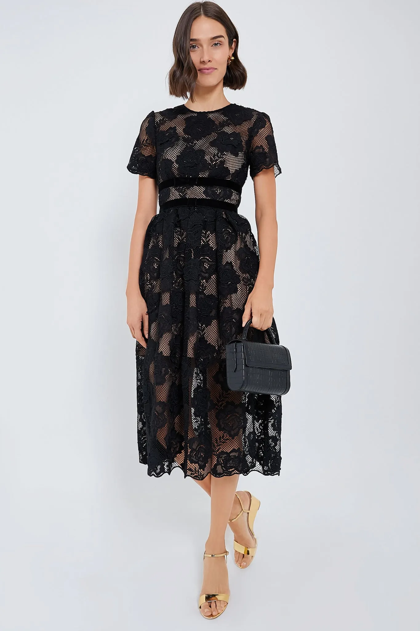 Black Lace Velvet Bow Midi Dress sold by Tuckernuck product image thumbnail 2