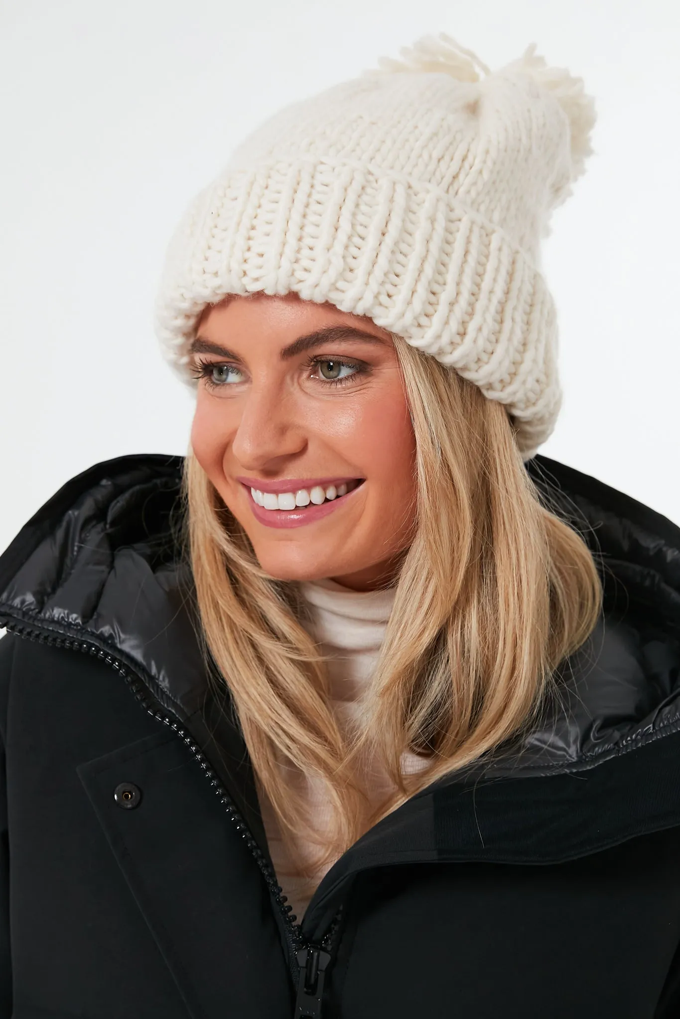 Ivory Hand Knitted Basic Pom Hat sold by Tuckernuck product image thumbnail 2