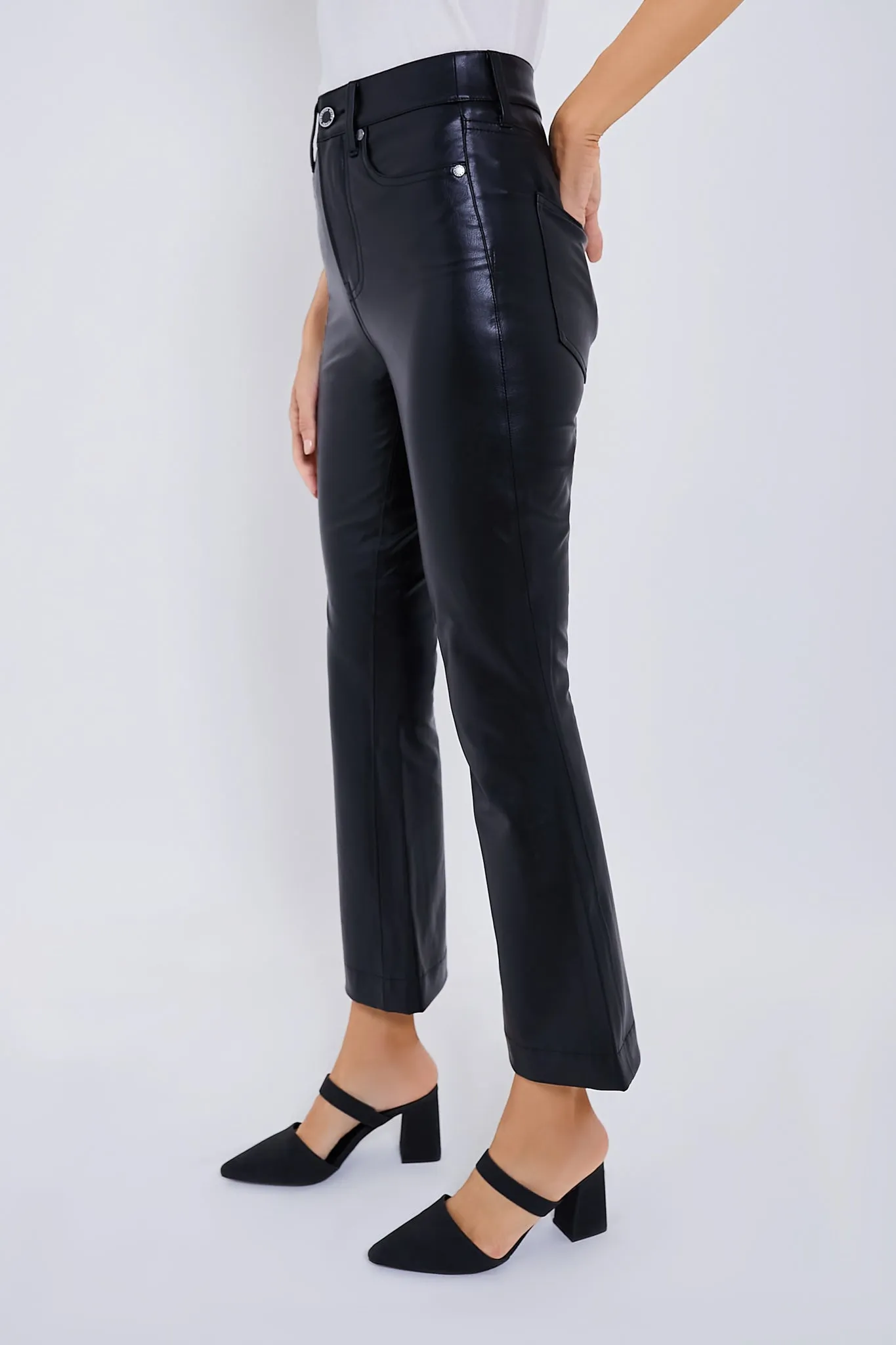 Black Carson Vegan Leather High Rise Ankle Flare sold by Tuckernuck product image thumbnail 3