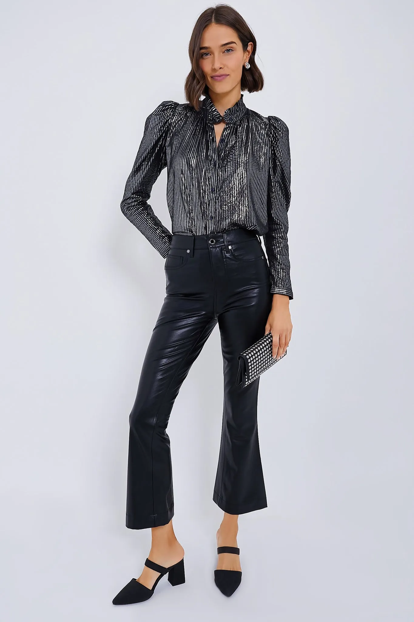 Black Carson Vegan Leather High Rise Ankle Flare sold by Tuckernuck product image thumbnail 2