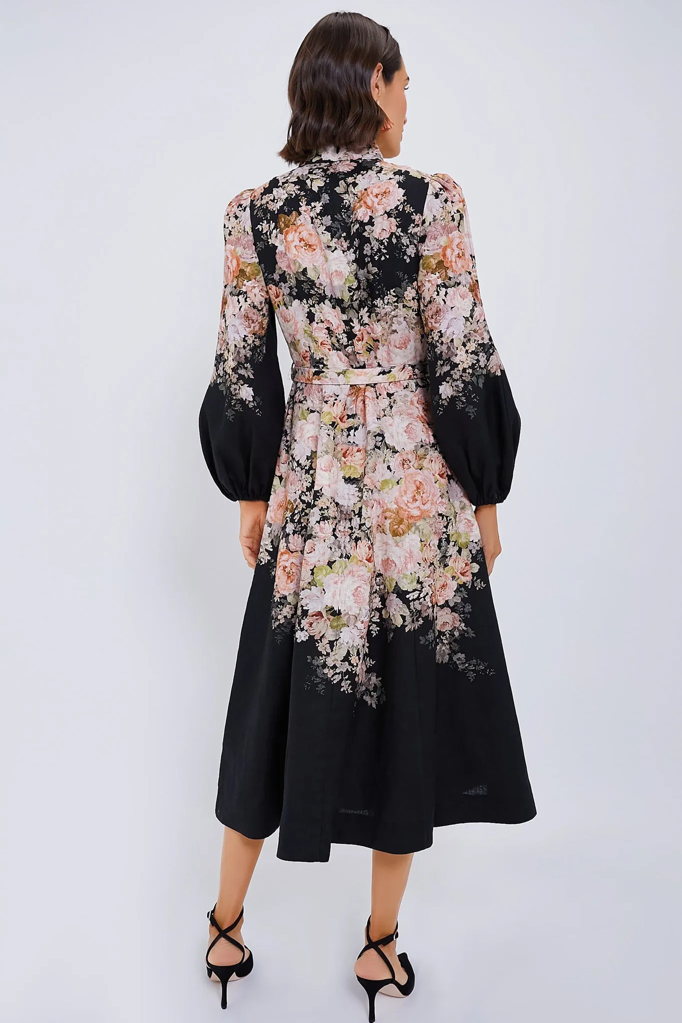 Black Rococo Floral Illustration Buttoned Midi Dress sold by Tuckernuck product image thumbnail 4