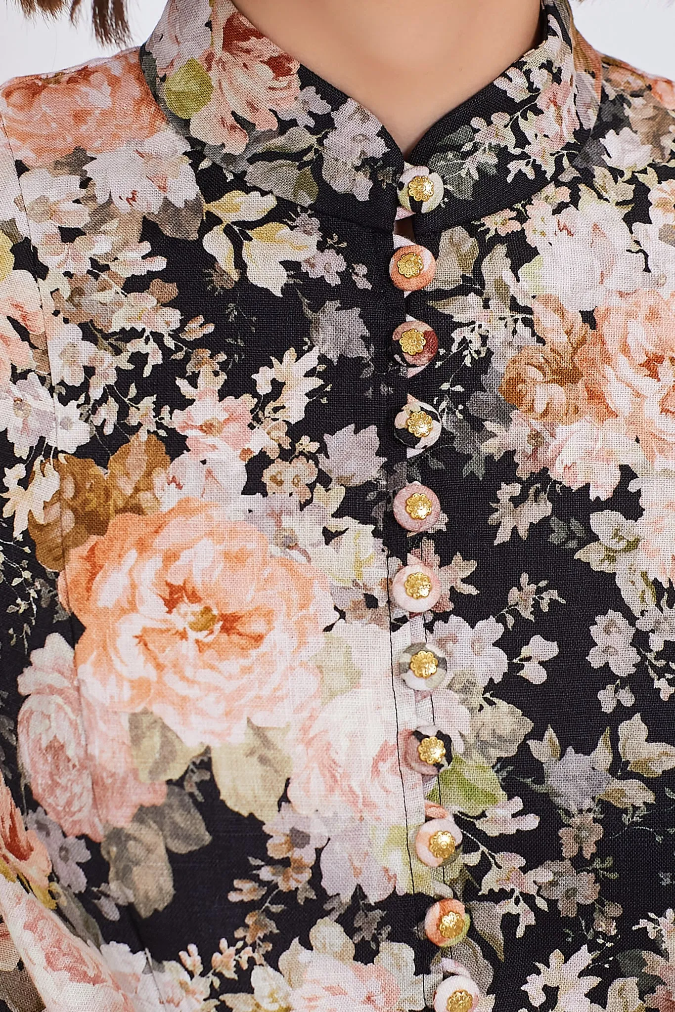 Black Rococo Floral Illustration Buttoned Midi Dress sold by Tuckernuck product image thumbnail 5