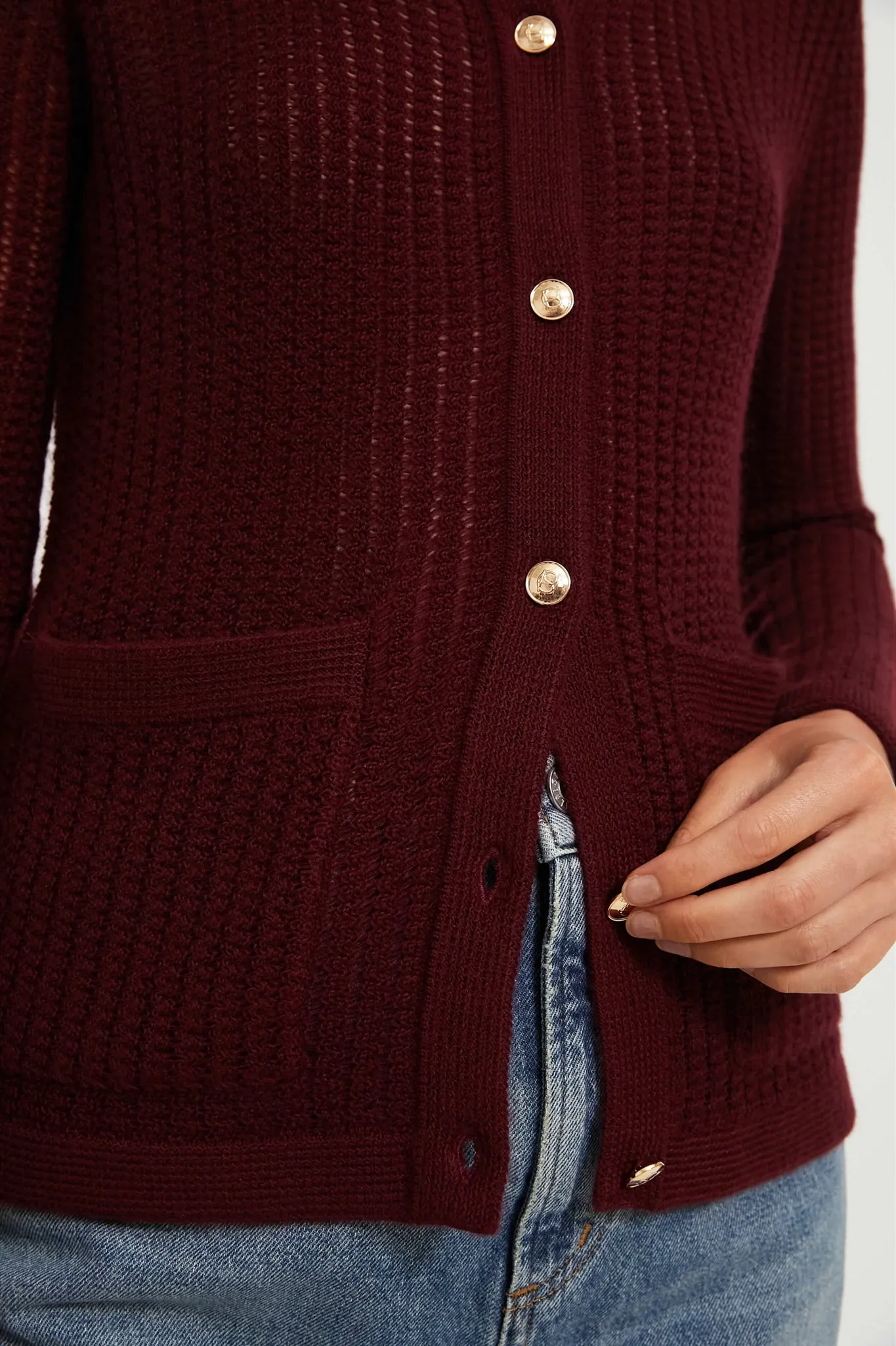 Burgundy Pointelle Cashmere Blouse sold by Tuckernuck product image thumbnail 5