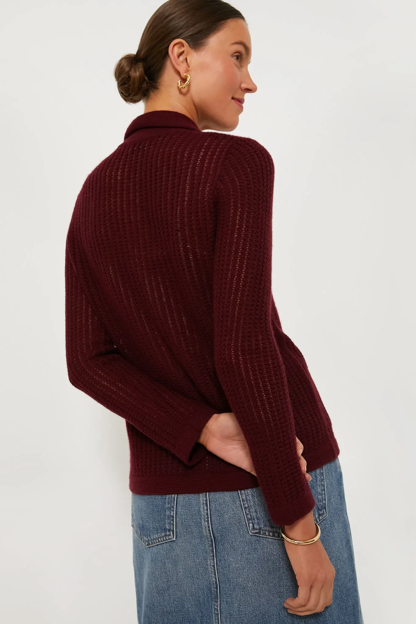 Burgundy Pointelle Cashmere Blouse sold by Tuckernuck product image thumbnail 4
