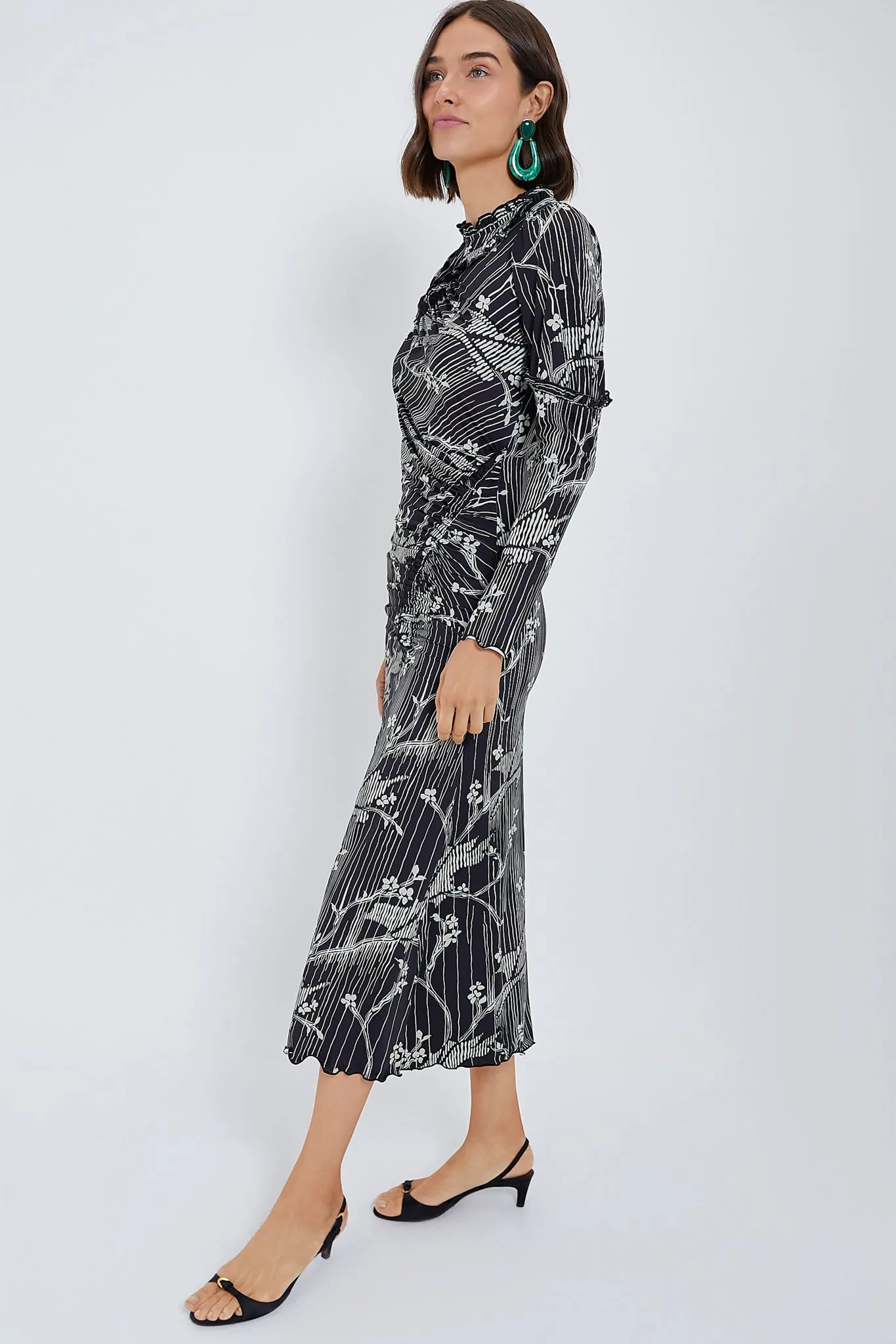 Black Sunniva Print Ruffle Detail Long Sleeve Dress sold by Tuckernuck product image thumbnail 3