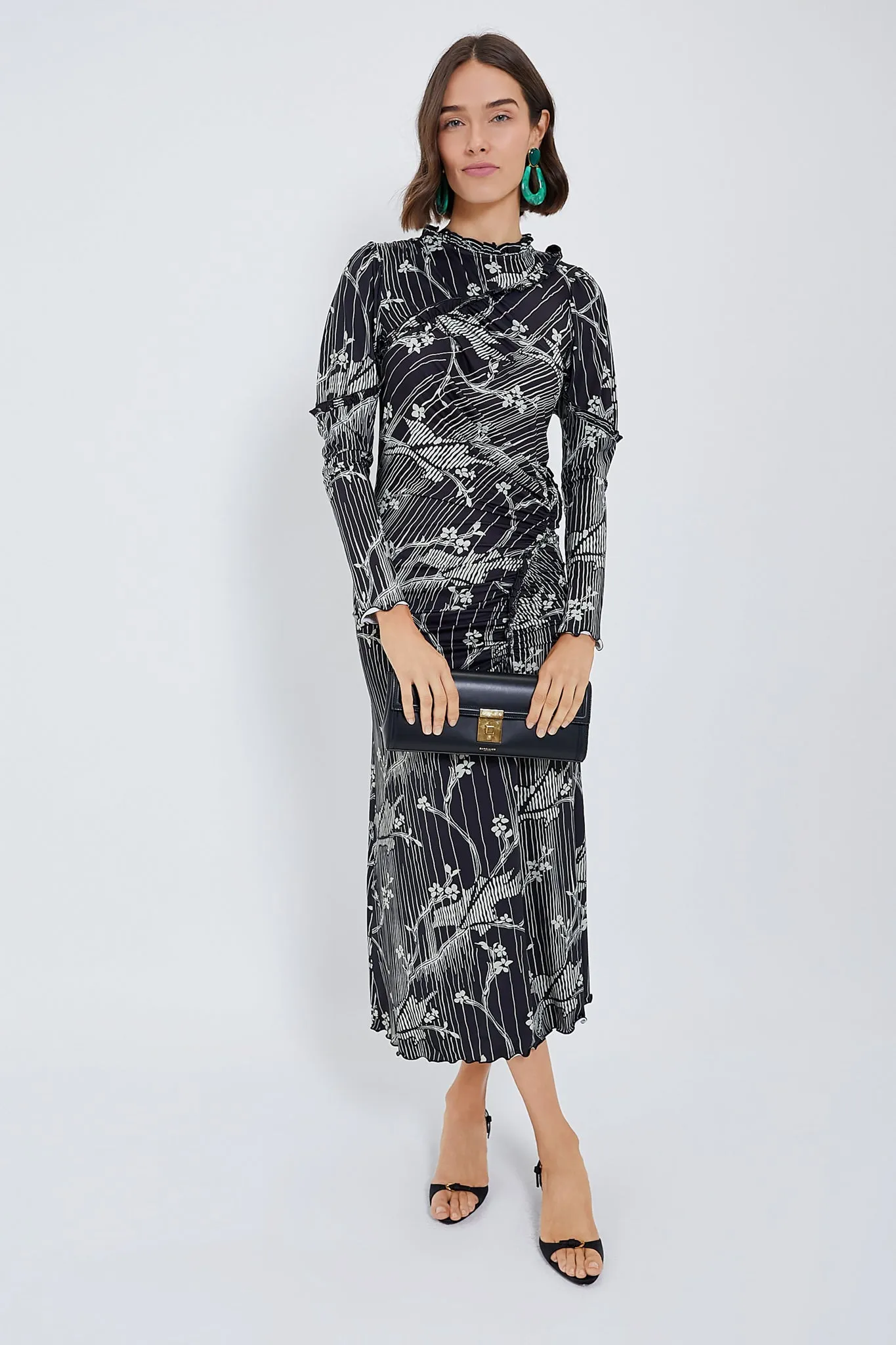 Black Sunniva Print Ruffle Detail Long Sleeve Dress sold by Tuckernuck product image thumbnail 2