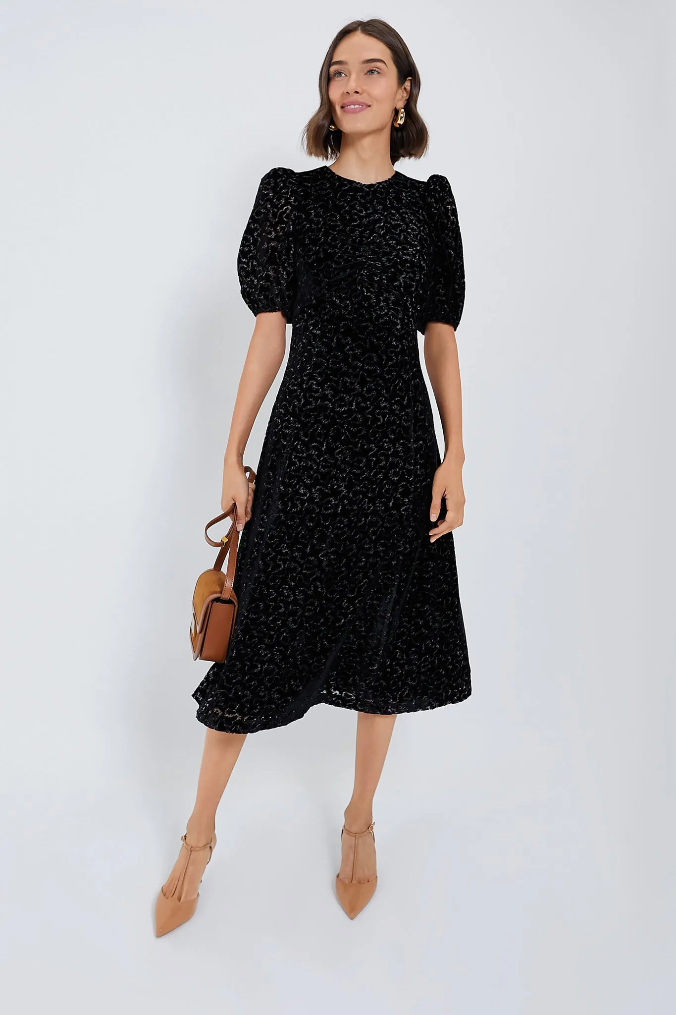 Black Sophia Burnout Velvet Puff Sleeve Dress sold by Tuckernuck product image thumbnail 2