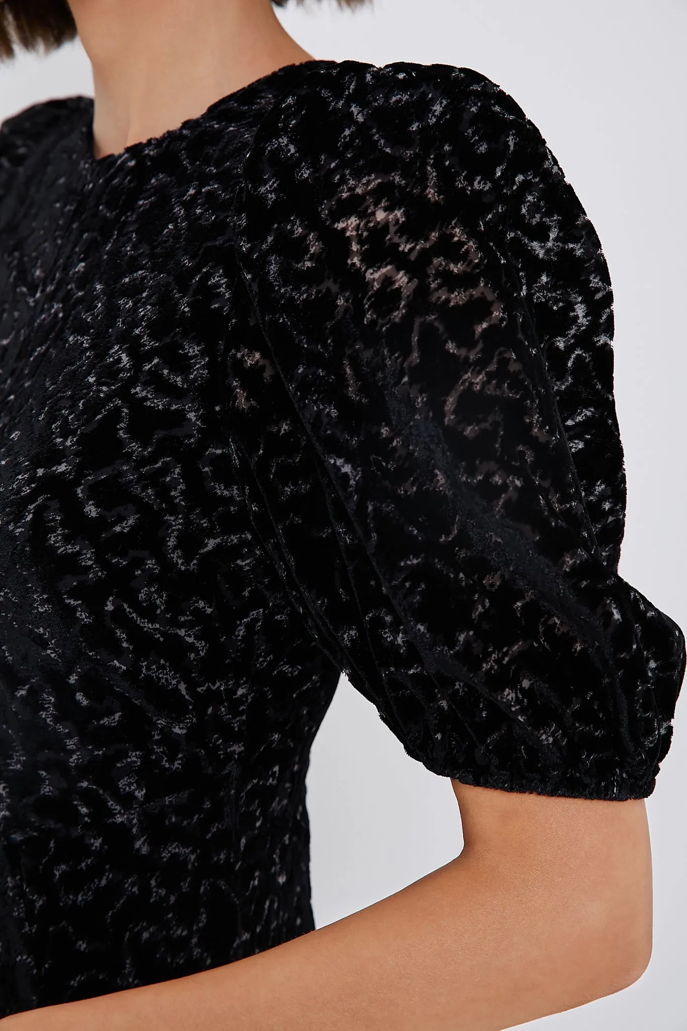 Black Sophia Burnout Velvet Puff Sleeve Dress sold by Tuckernuck product image thumbnail 5