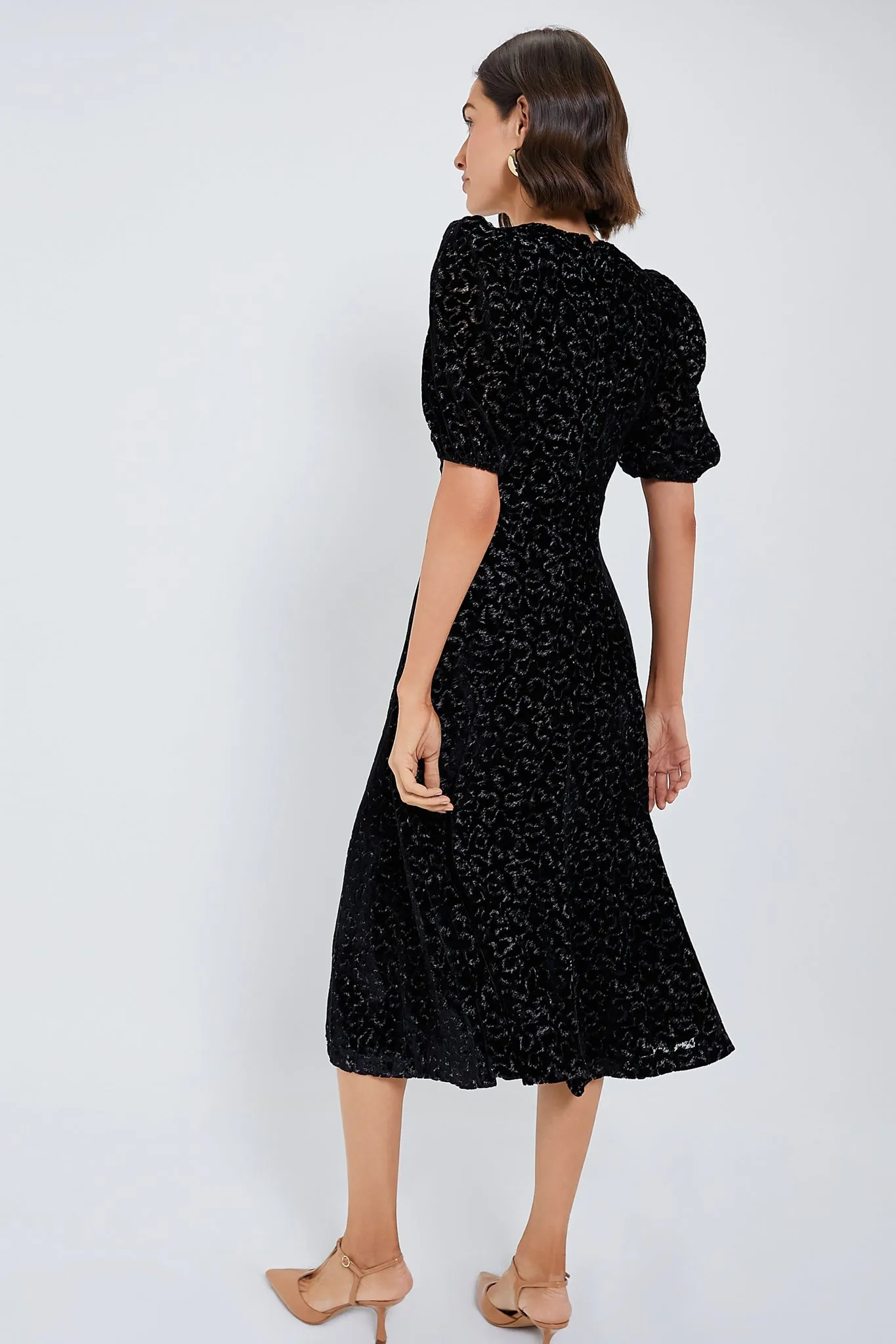 Black Sophia Burnout Velvet Puff Sleeve Dress sold by Tuckernuck product image thumbnail 4