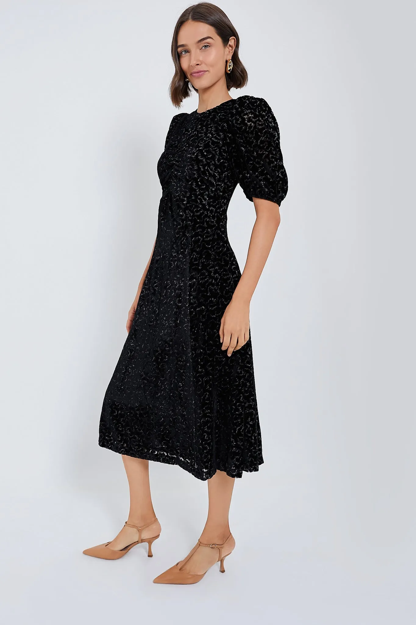 Black Sophia Burnout Velvet Puff Sleeve Dress sold by Tuckernuck product image thumbnail 3