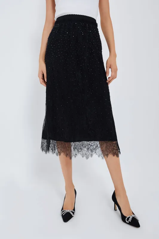Black Seraphina Stoned Lace Skirt sold by Tuckernuck