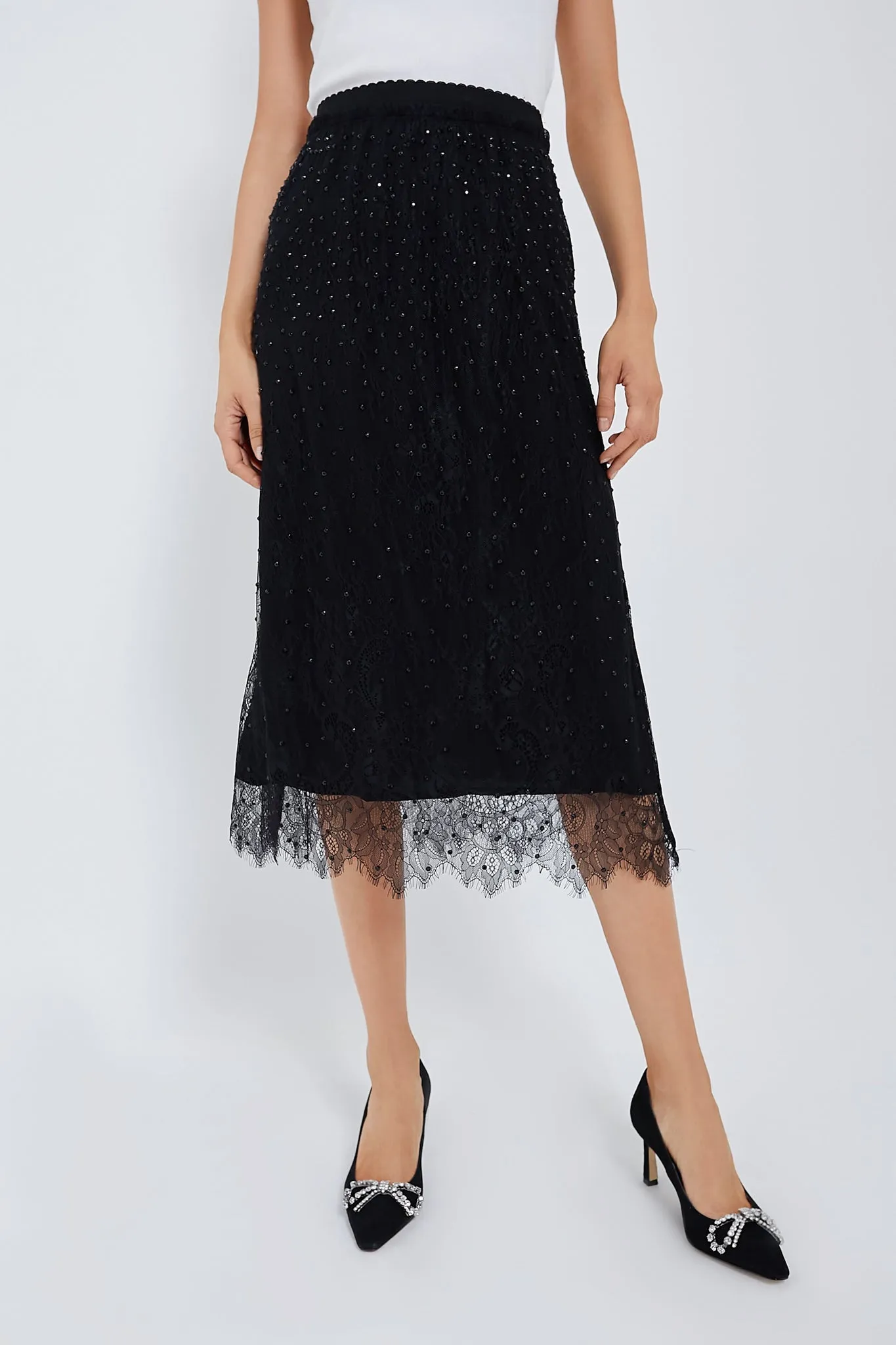 Black Seraphina Stoned Lace Skirt sold by Tuckernuck